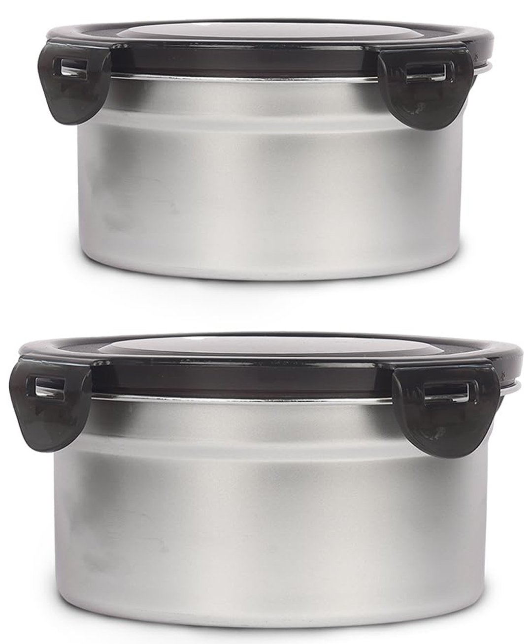 Femora Stainless Steel Round Airtight Storage Container with Lock Lid 550 ml/ 18 Oz, 850 ml/ 28 Oz, Set of 2-image-46