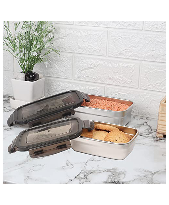 Femora Stainless Steel Rectangle Storage Container with Lock Lid Lunch Box- Set of 2-image-8