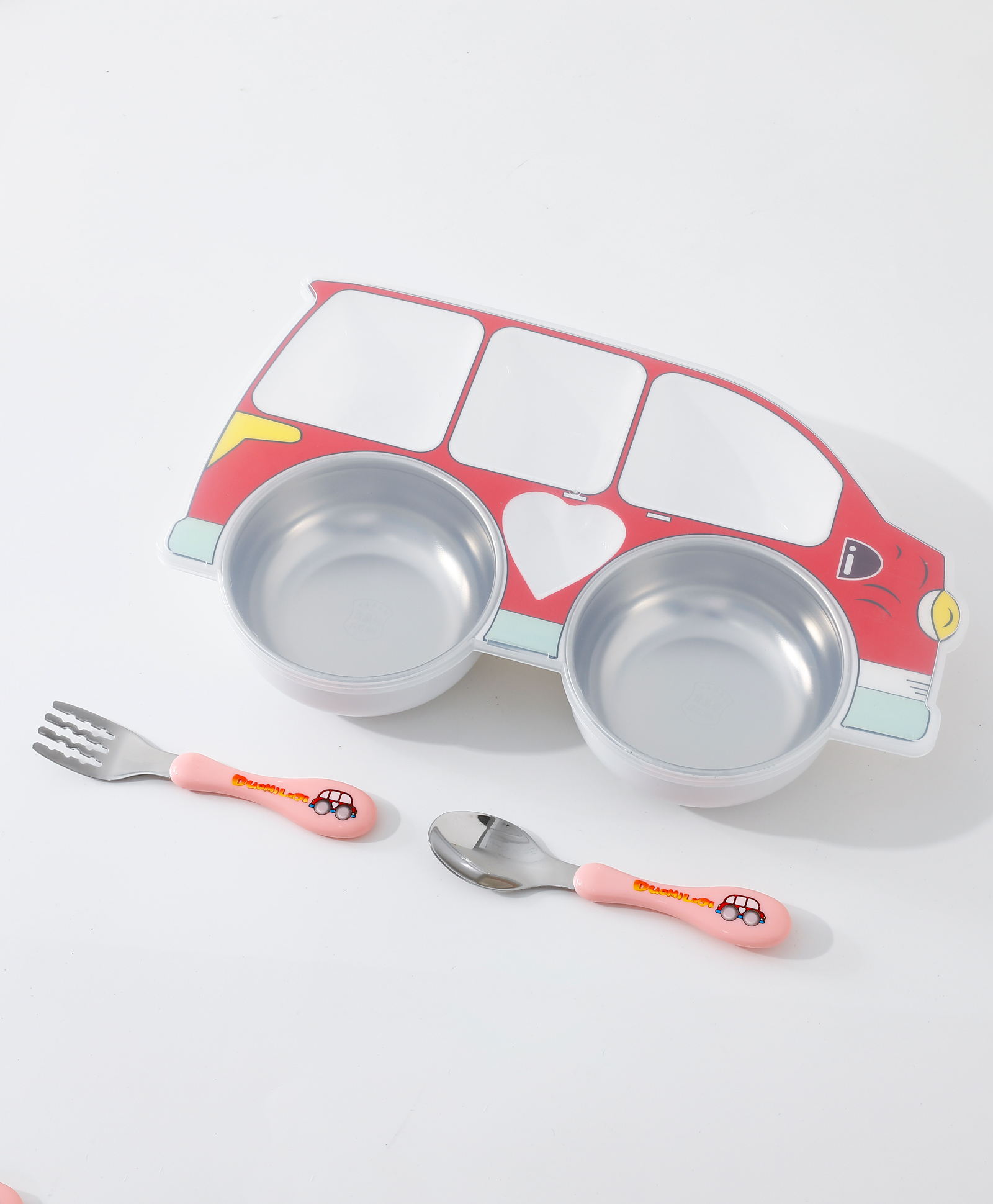 fab n funky Car Shaped  Section Plate with Fork & Spoon - Red-picture-14
