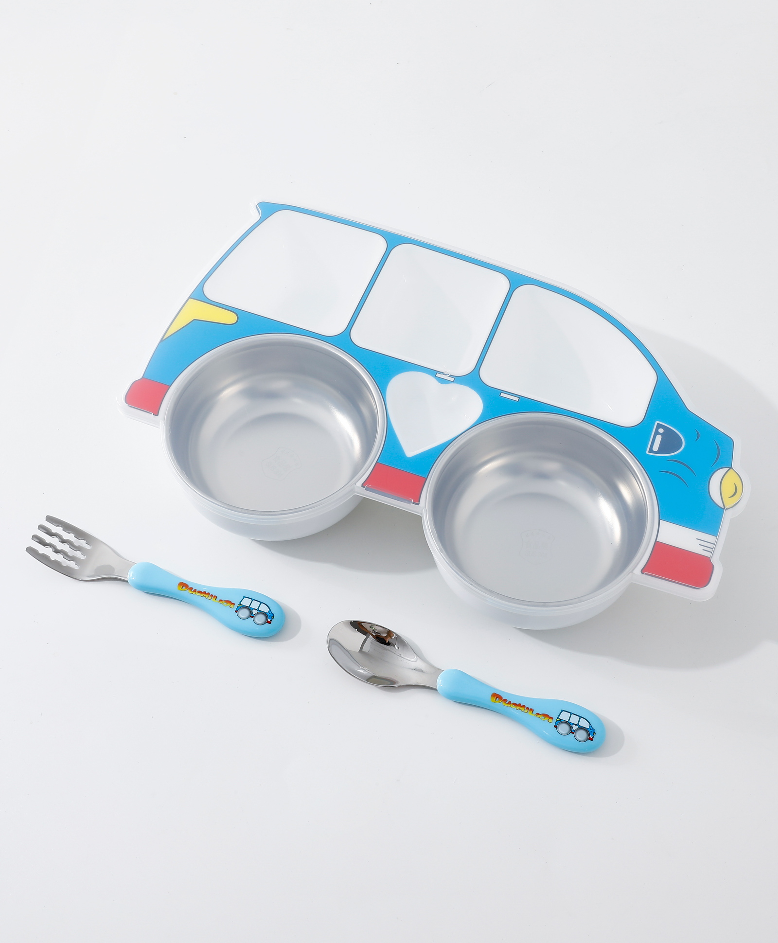 fab n funky Car Shaped  Section Plate with Fork & Spoon - Blue-picture-10