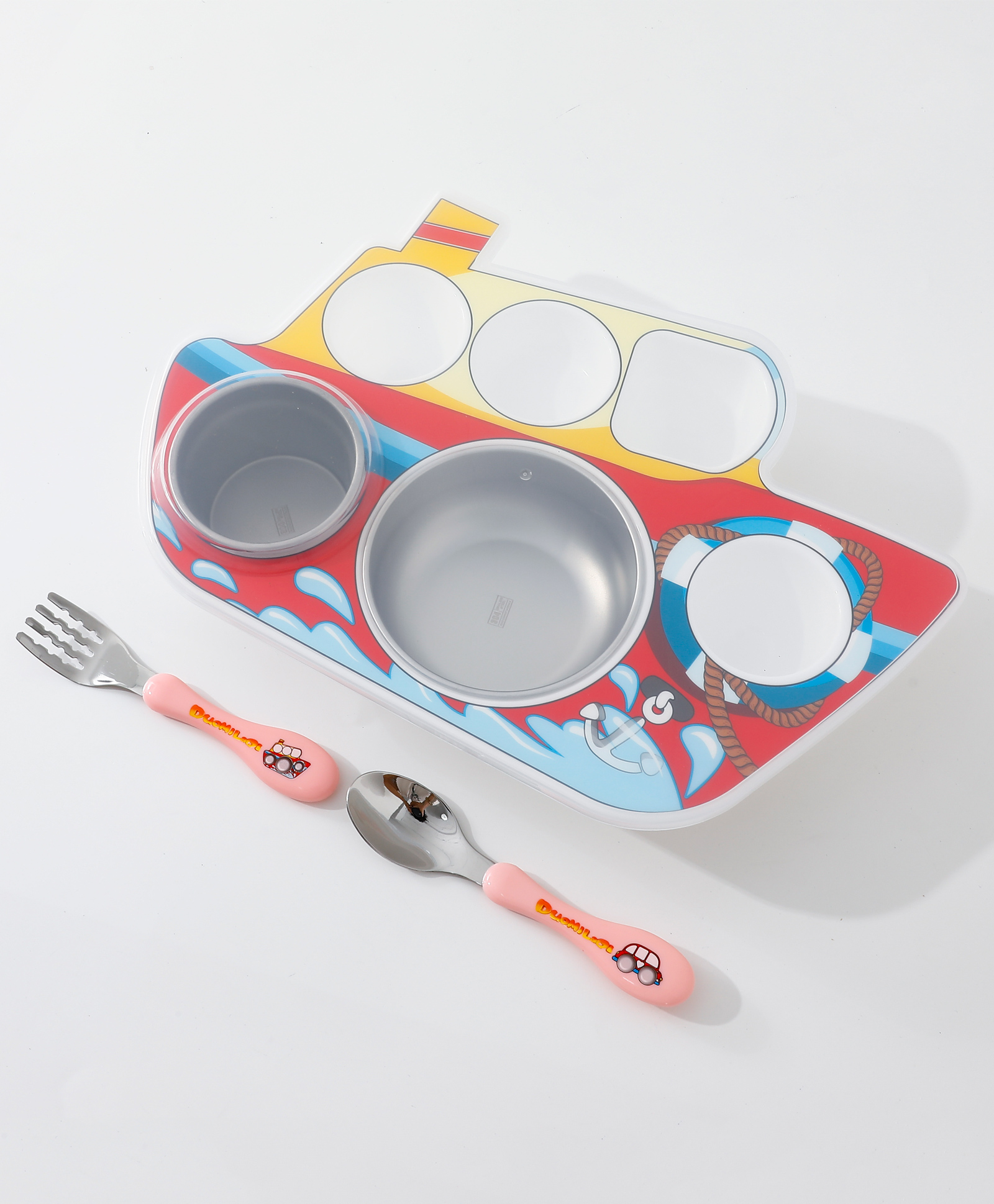 Ship ShapedSection Plate with Fork & Spoon - Red-image-49