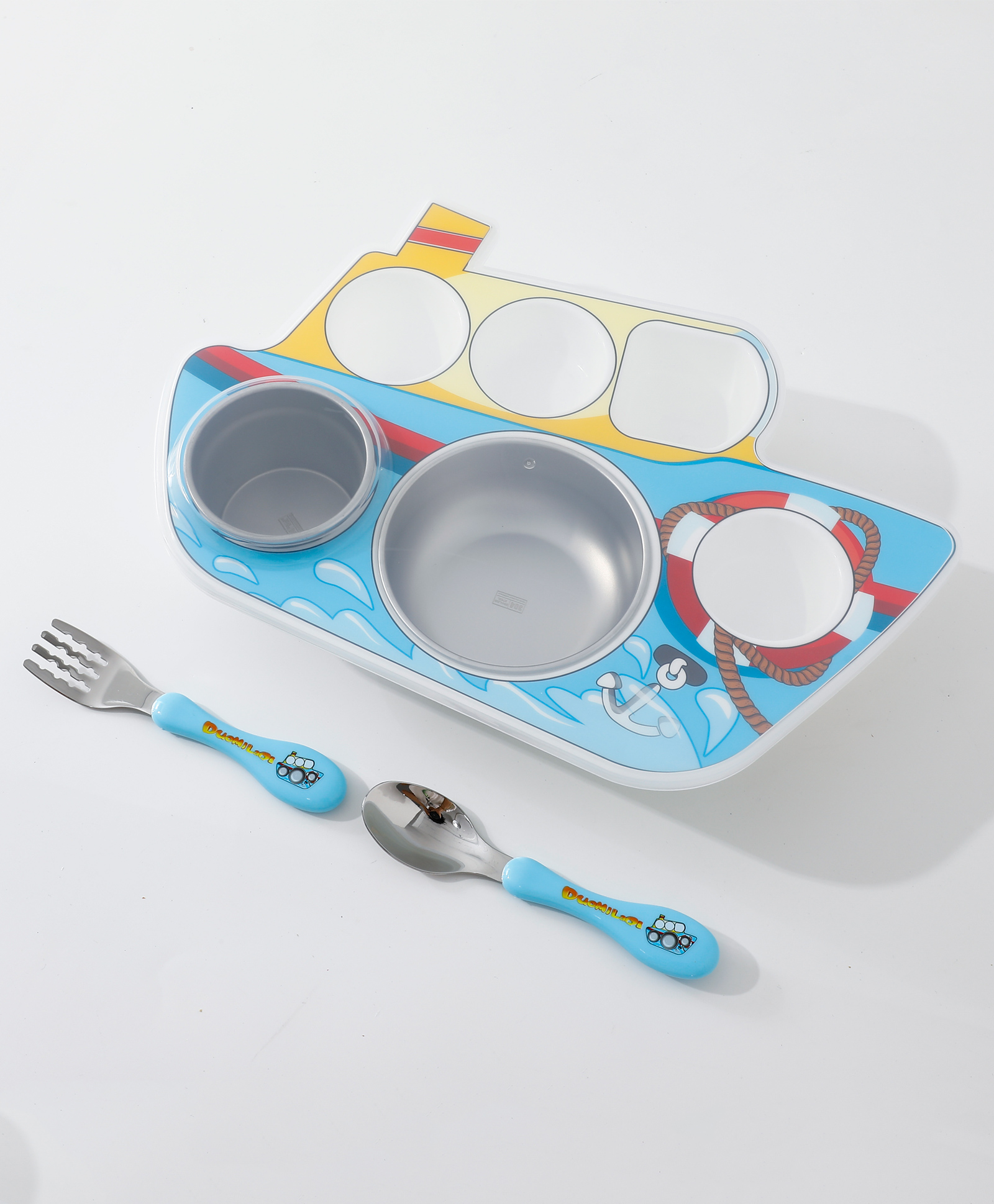 Ship ShapedSection Plate with Fork & Spoon - Blue-image-41