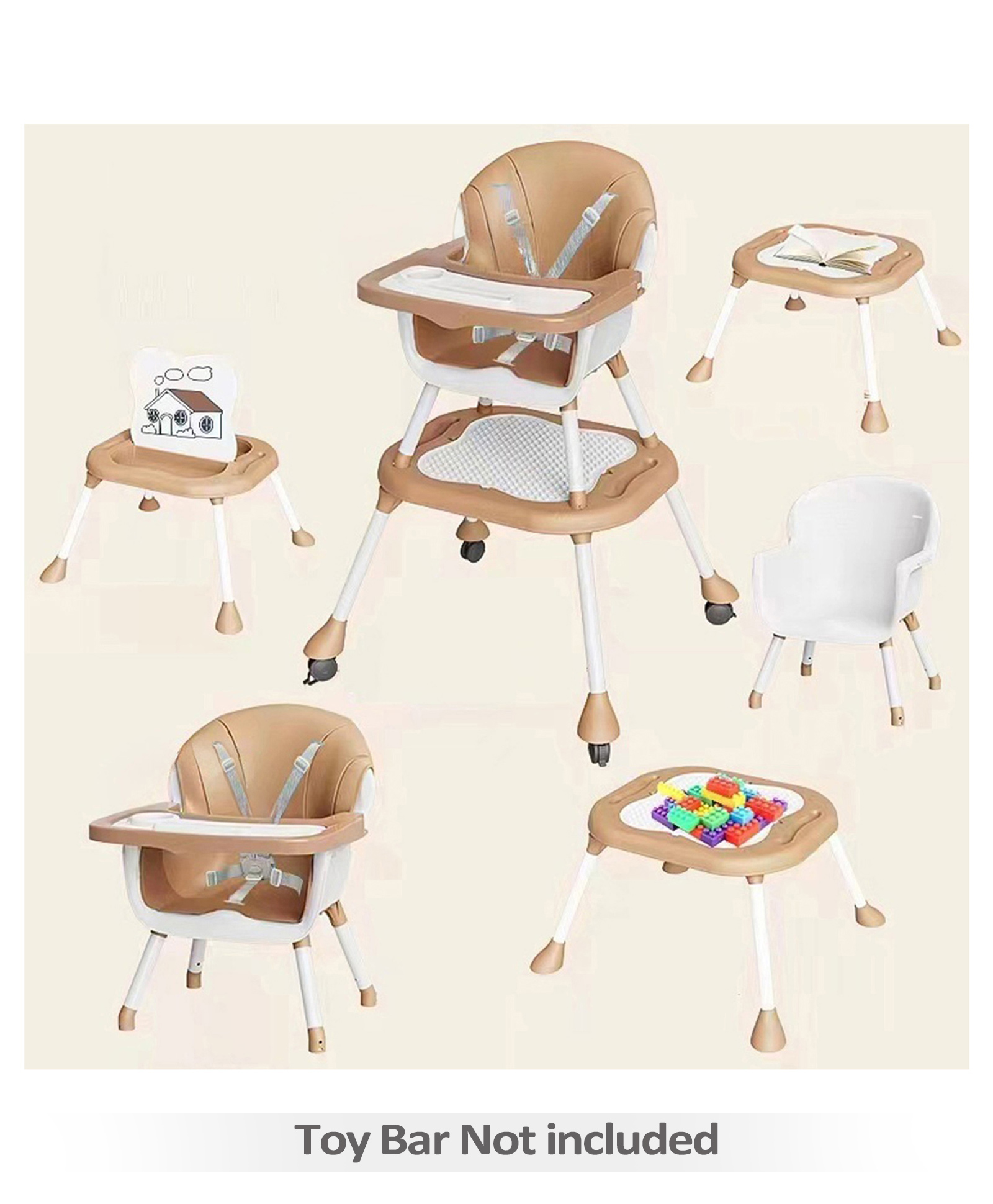 fab n funky 5 in 1 Baby High Chair | Low Chair | Booster Chair | Study Table and Game Table - Khaki-picture-13