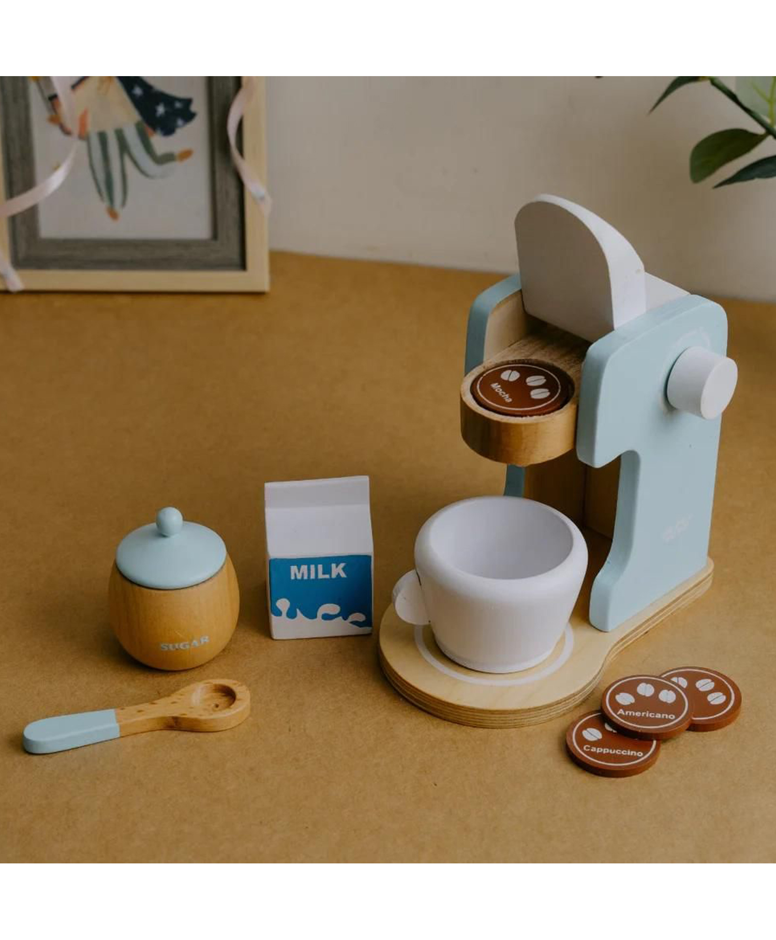 NESTA TOYS - Wooden Coffee Maker- 9 Pieces- Blue Color-image-20