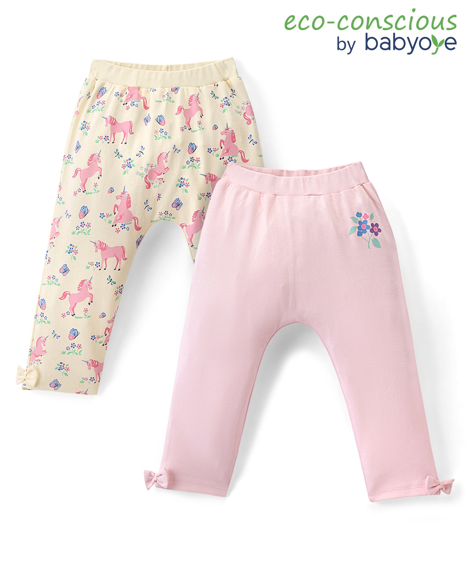 Babyoye Eco Conscious 100% Cotton Eco Jiva Finish Unicorn Print Full Length Diaper Leggings Pack of 2 - Pink-image-2