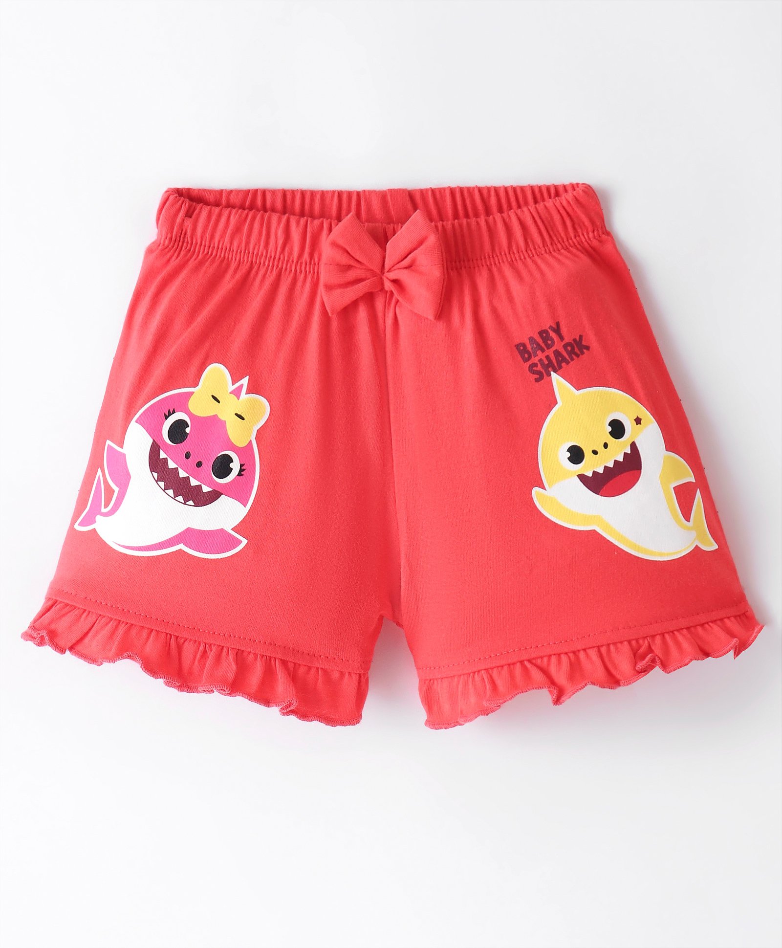 Bodycare Cotton Knit Shorts with Bow Applique & Baby Shark Print - Radiant Red-image-46