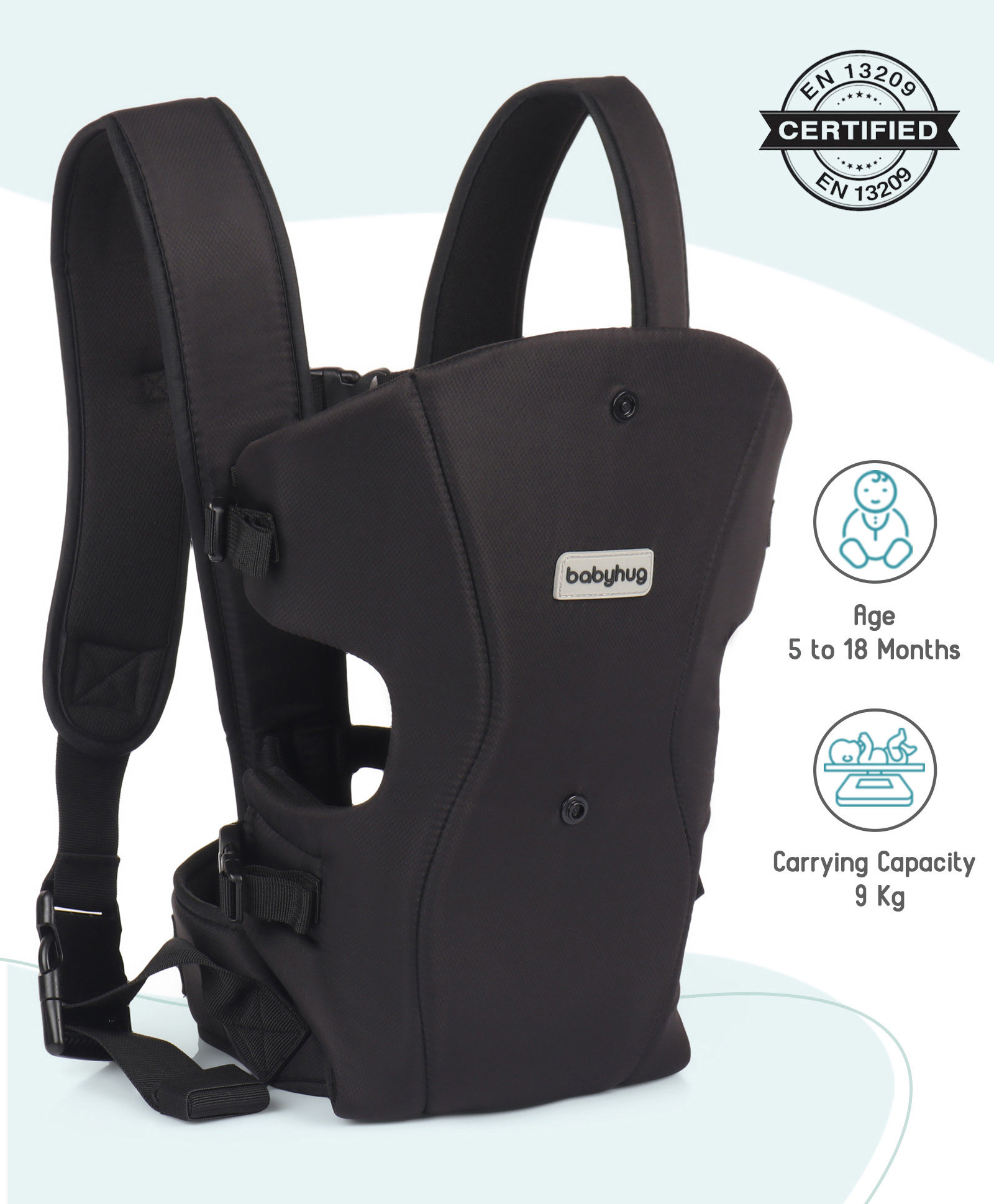Babyhug Elegant Lightweight & Adjustable 3 in 1 Baby Carrier - Black