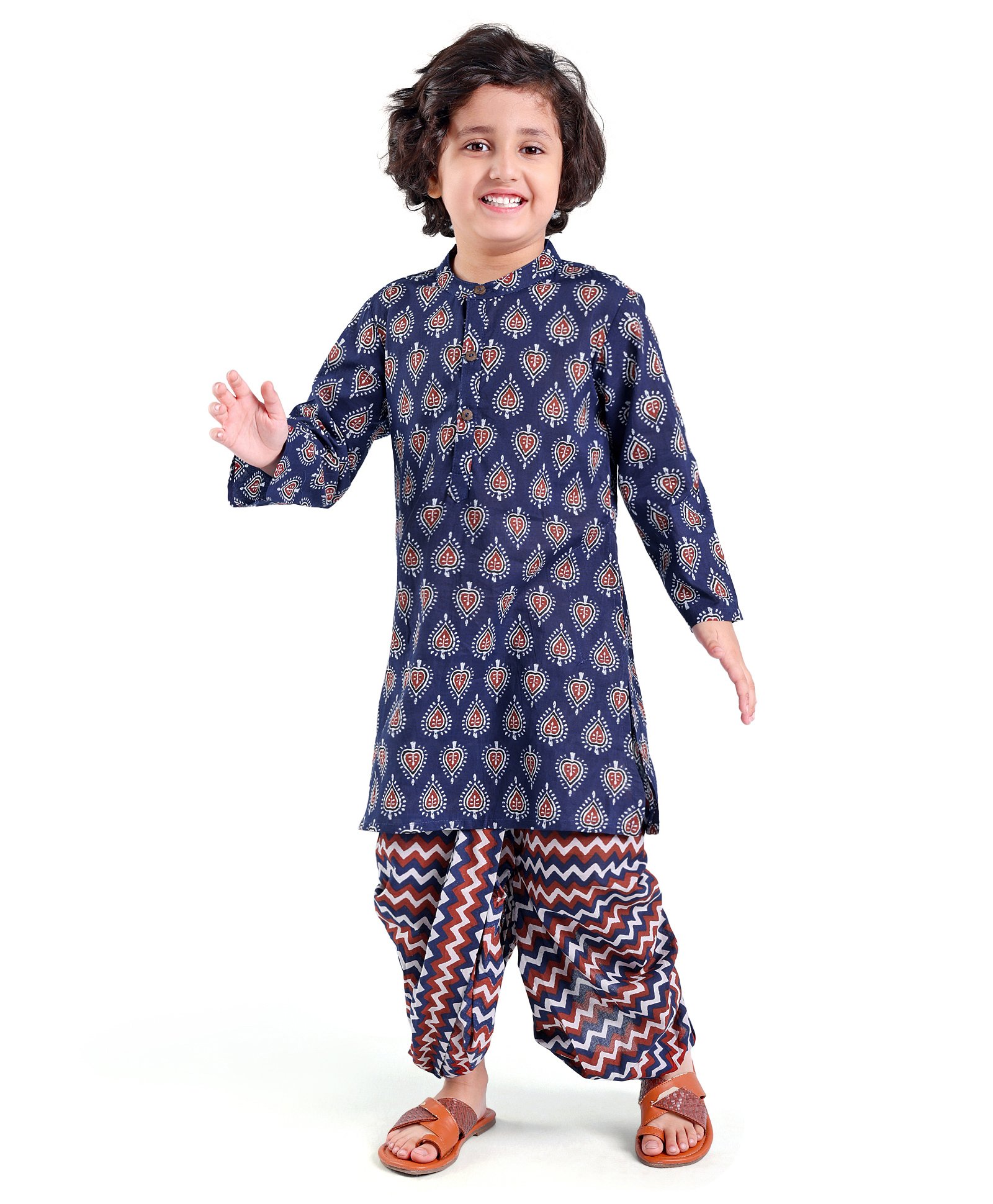 Babyhug Cotton Woven Full Sleeves Cambric Printed Kurta With Dhoti Set - Navy Blue-image-26