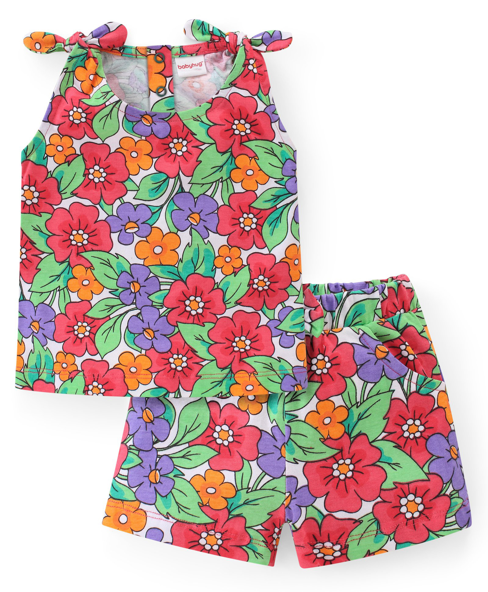 Babyhug Single Jersey Knit Sleeveless Top with Shorts Floral Print - Multicolor-image-6