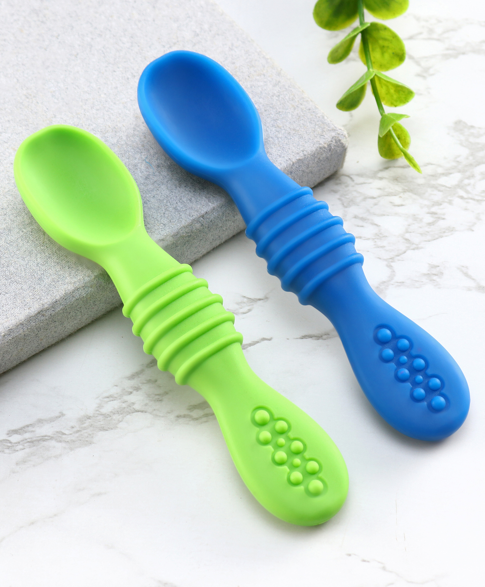 Babyhug Silicone Spoon with Flexible Soft Tip -Dark Blue & Light Green-picture-27