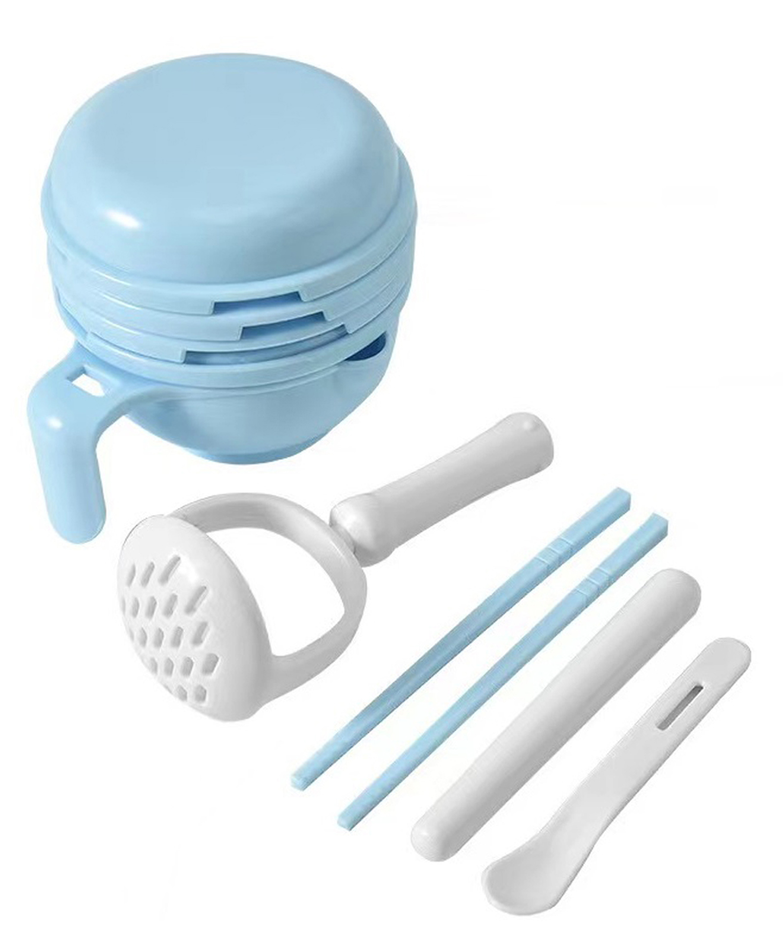 9 In 1 Multi functional Mash And Serving Bowl With Spoon And Masher - Blue