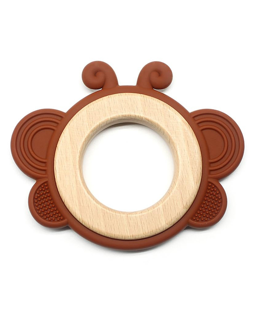 Playbox Wooden Butterfly Teether in Assorted Colours, Baby Teething Toys Silicone Teethers BPA Free Silicone Rudder with Wooden Ring Soothe Babies Gums-picture-21