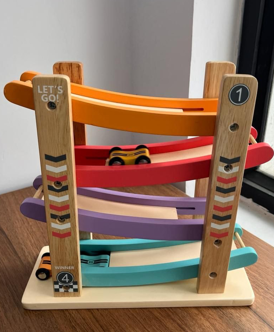 Playbox Speedy Wheels Wooden Ramp Racer Toy with 4 Car Ramps, 4 Mini Cars - Wood Race TrackEducational Vehicle Toys- Multi Color-image-7