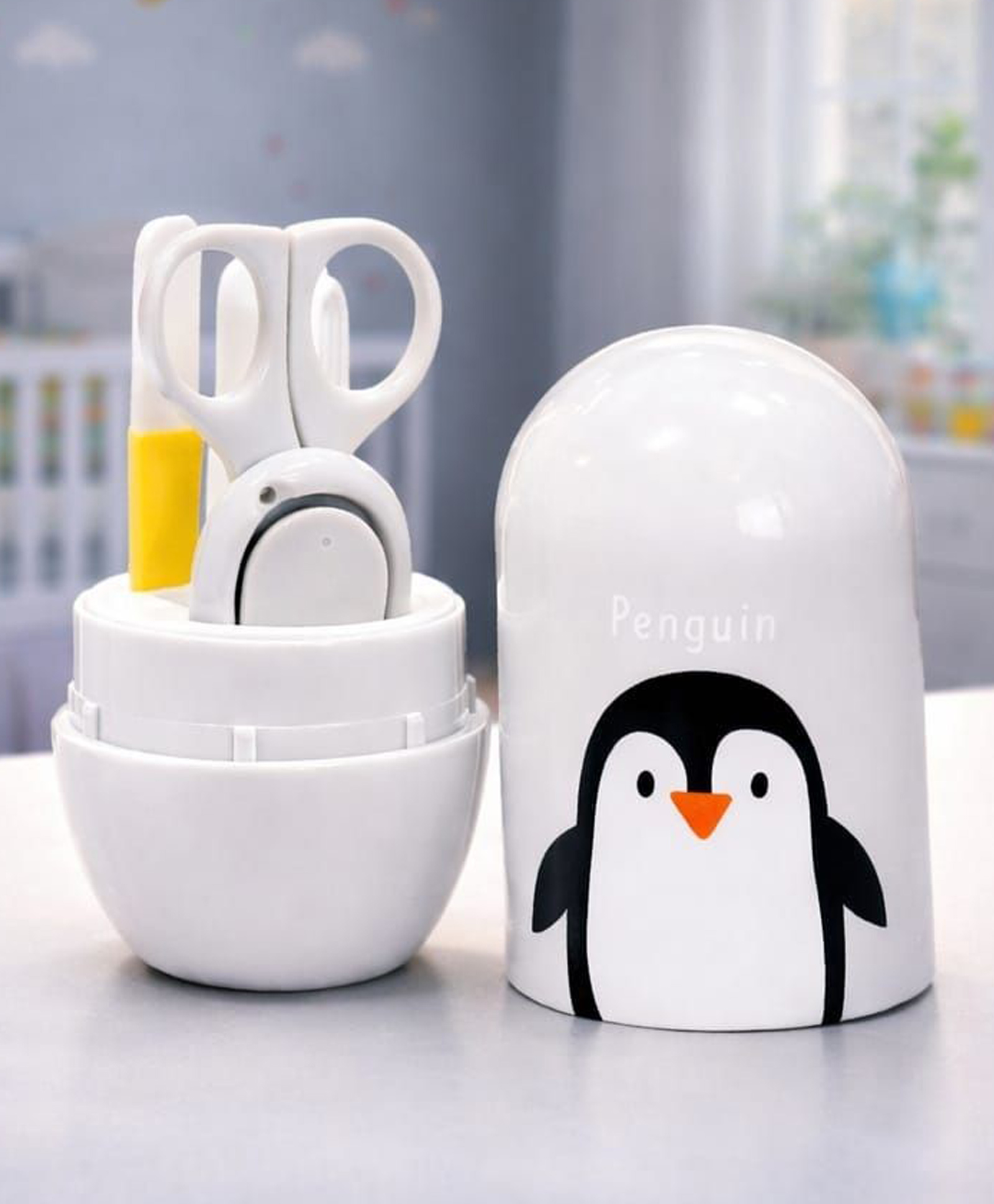 Kritiu 4 in 1 Baby Nail Clipper kit with Cute Case Nail Clipper Scissors Tweezers & Baby Nail File Set for Kids Grooming Kit - Penguin Grey-image-17