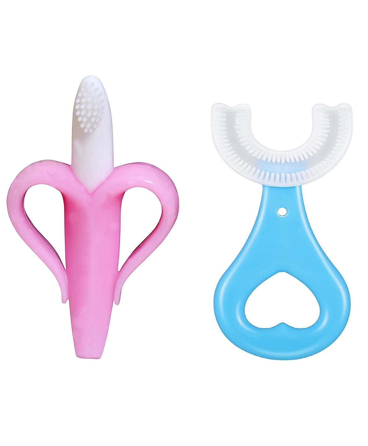 Kritiu Silicone Banana Shaped Toothbrush Teether with U-shaped Soft Silicone Mouth Cleaning Toothbrush For Kids-picture-1