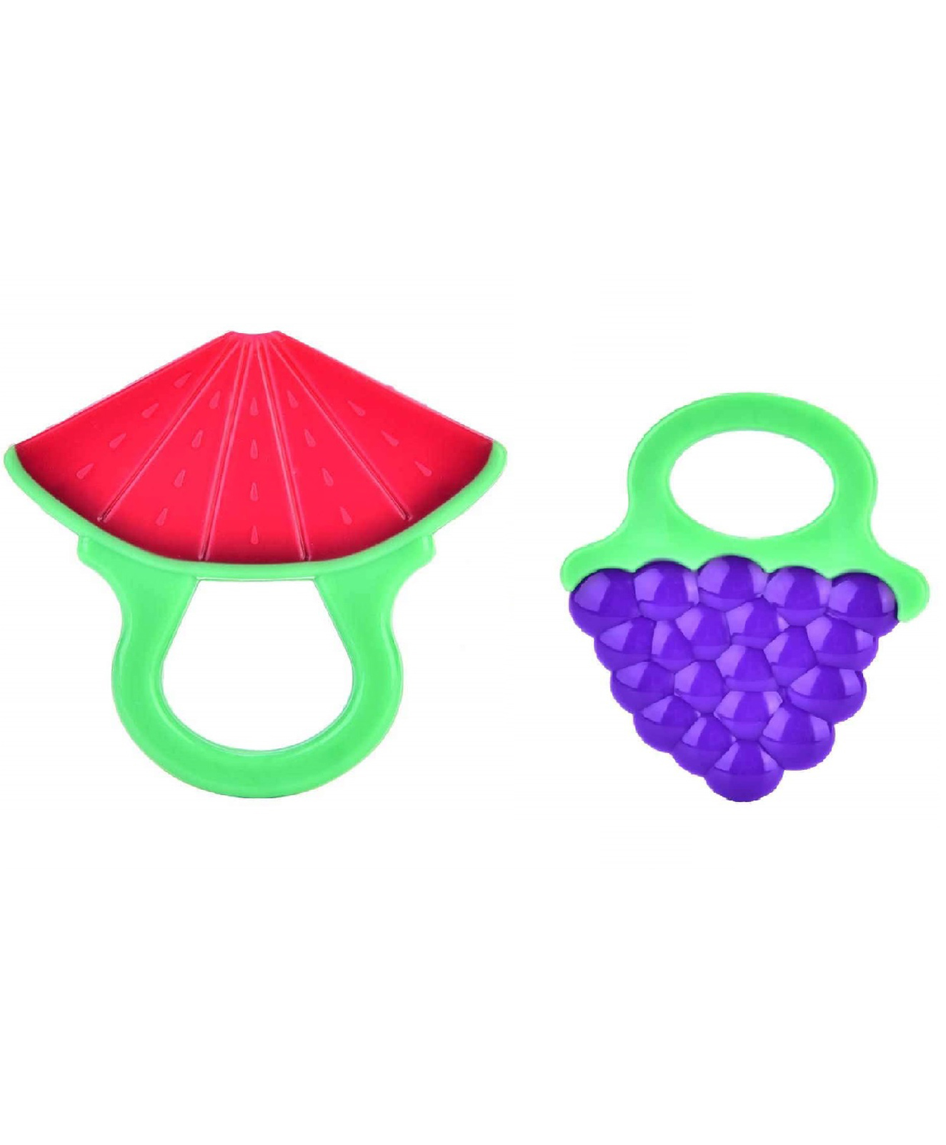 Kritiu Non-Toxic Food-Grade Silicone Baby Teether BPA-Free for Pain-Relief Easy Teething Watermelon & Grapes Pack of 2 - Red Blue-picture-25