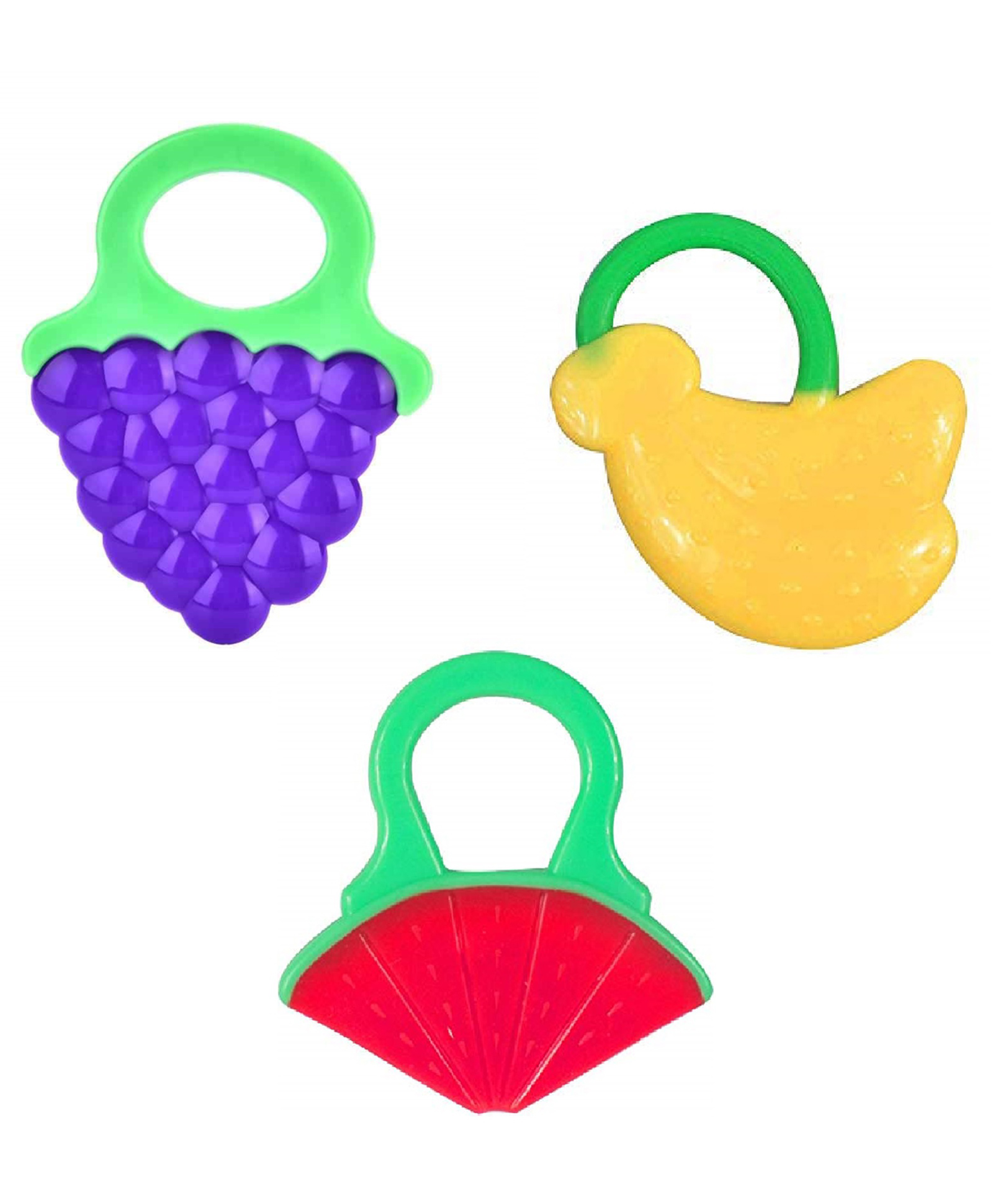 Kritiu Non-Toxic Food-Grade Silicone Baby Teether BPA-Free for Pain-Relief Easy Teething Watermelon, Banana & Grapes Pack of 3 - Red Blue,Yellow-picture-19