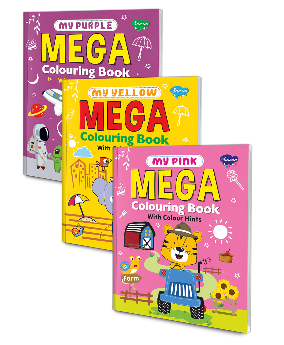 Set of 3 Mega Colouring Books | My Pink Mega Colouring Book, My Yellow Mega Colouring Book and My Purple Mega Colouring Book |The Triumphant Trio of Coloring Books-image-5