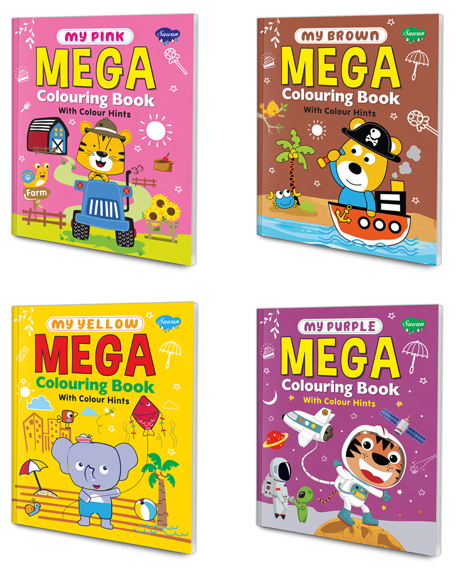 Set of 4 Mega Colouring Books | My Pink Mega Colouring Book, My Yellow Mega Colouring Book, My Brown Mega Colouring Book and My Purple Mega Colouring Book | The Ultimate Collection of Colorful Adventures - English-image-37