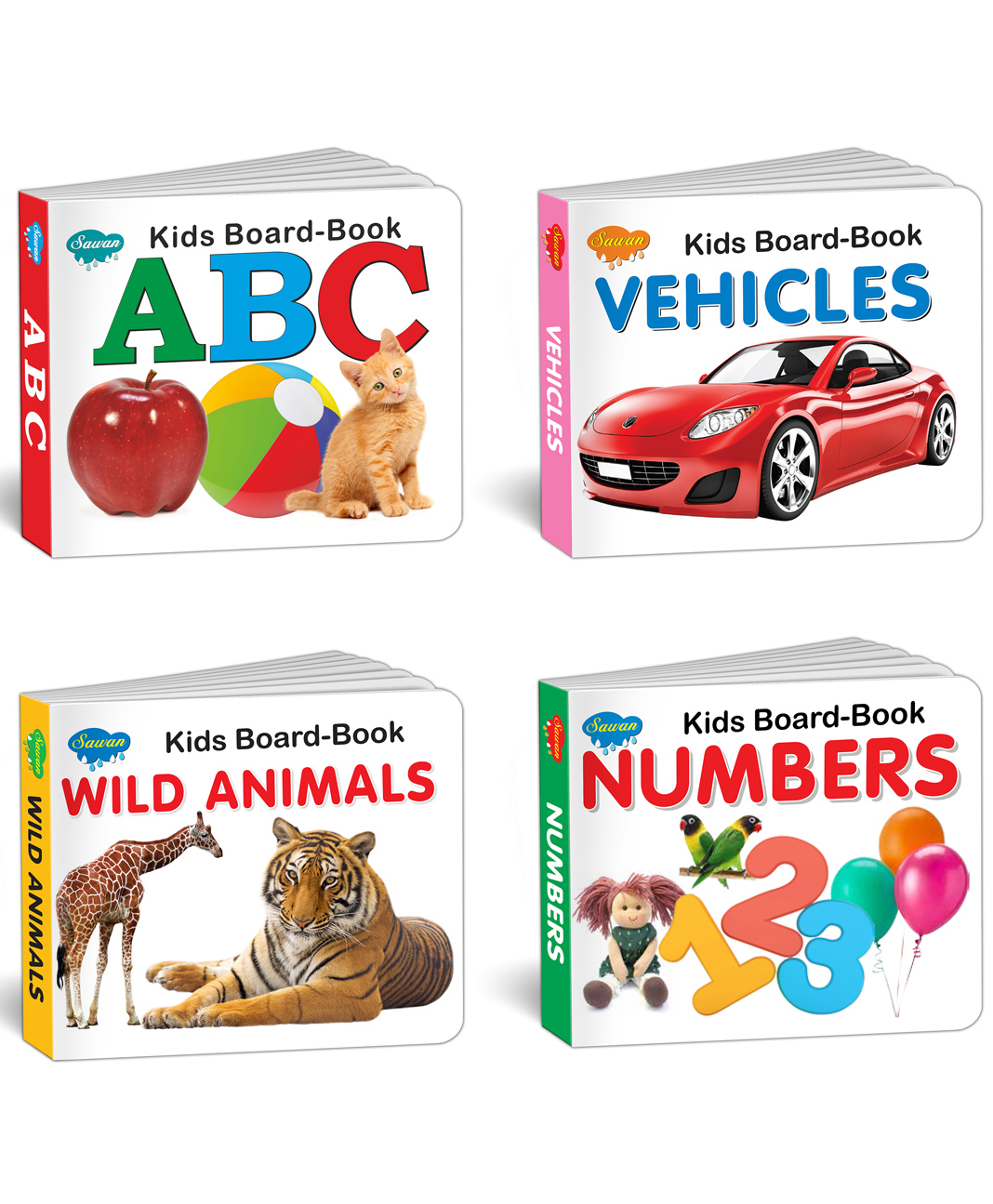 Early Learning Little Library Kids Pre-nursery to Primary Children Baby Books Set of 4 Books - Alphabets Numbers Vehicles Wild Animals - English-image-49
