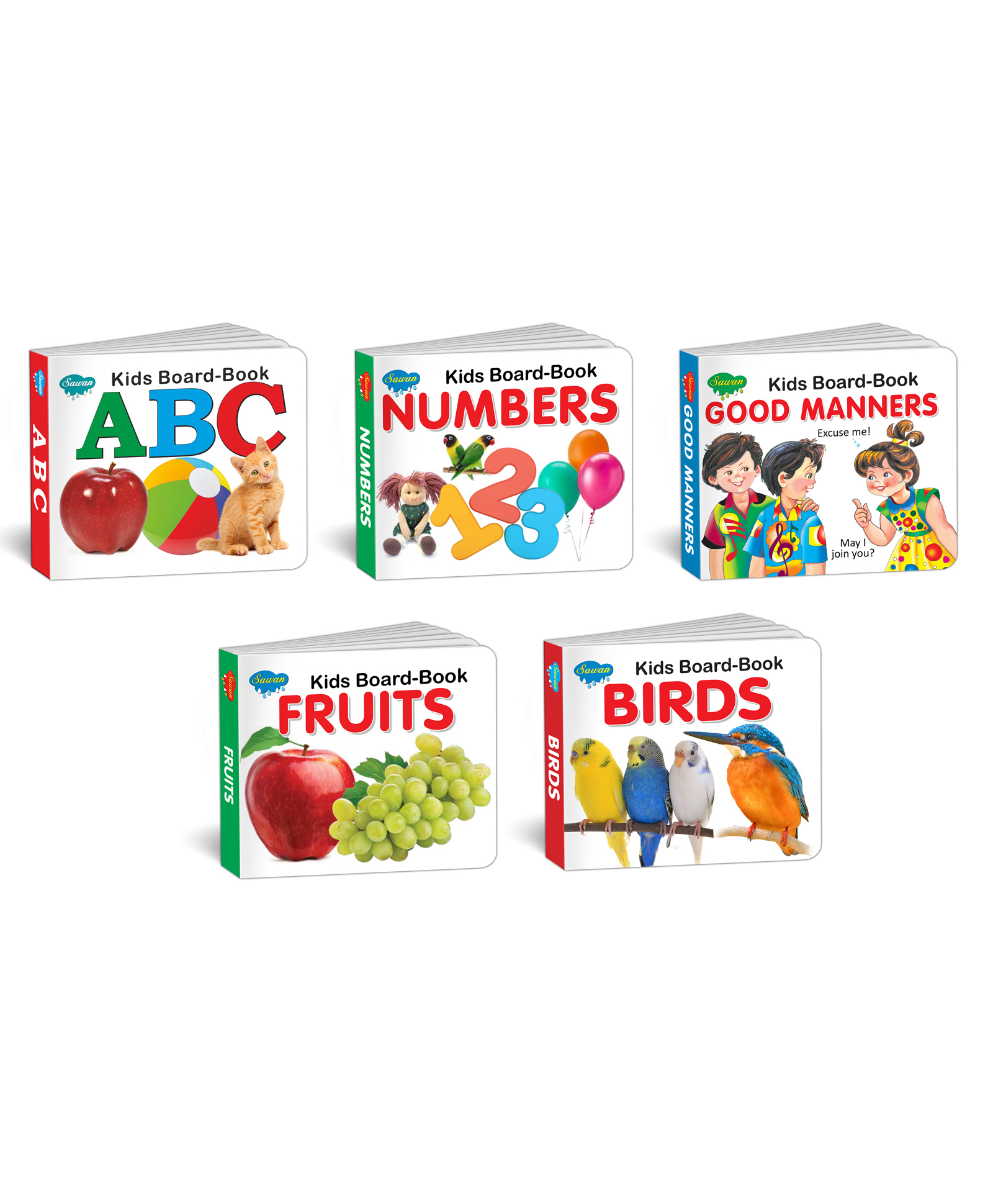 Learning Educational Activity Picture Children Baby Pocket Books Set of 5 | ABC Numbers Good Manners Fruits Birds - English-image-32