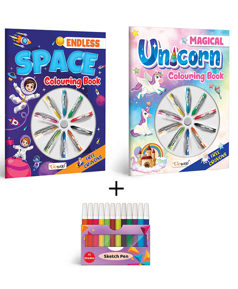 Magical Unicorn Colouring Book , Endless Space Colouring Book & 12 WATER COLOUR SKETCH PEN | Combo of 2 |Enchanted Dual Palette-image-47