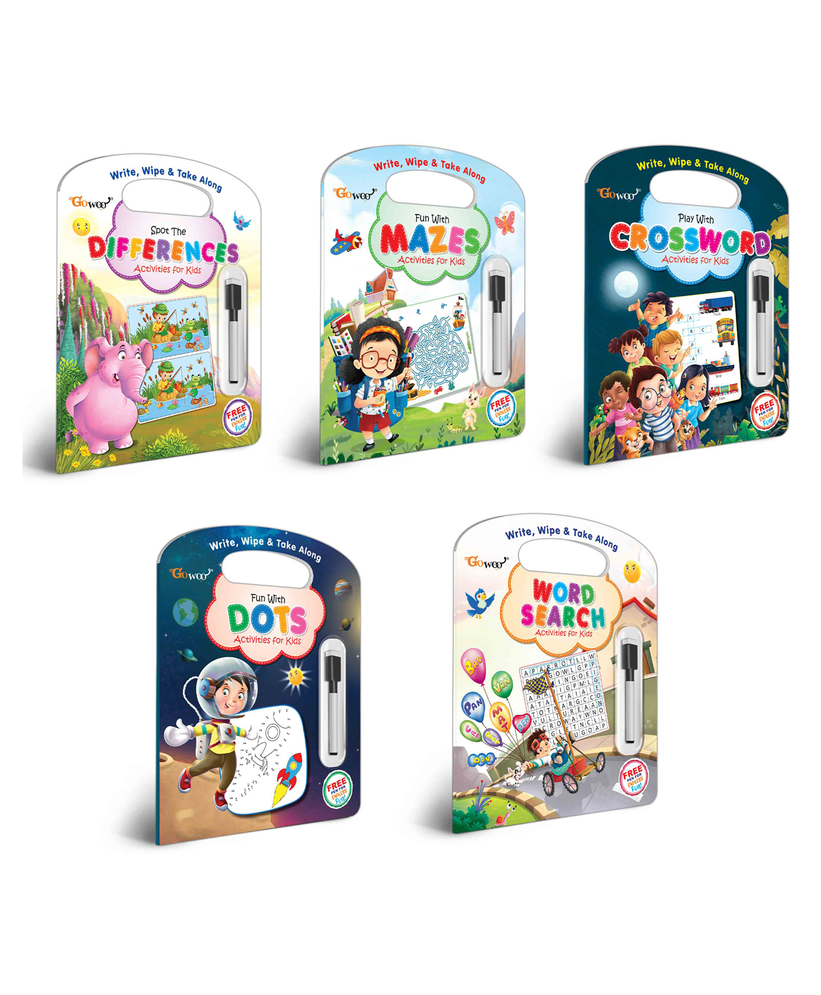 Write, Wipe & take Along Fun With , Play with Mazes , Spot the Difference , Word Search , Crossword With Pen | Combo of 5 |Explorer's Delight Set-image-40