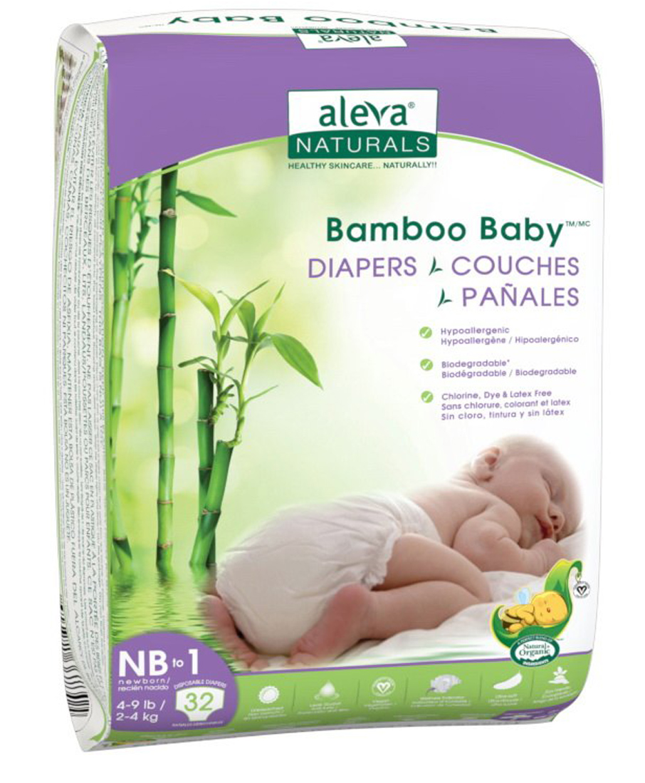 Aleva Naturals Bamboo Baby Diapers - Size NB-1 - 32ct-image-2