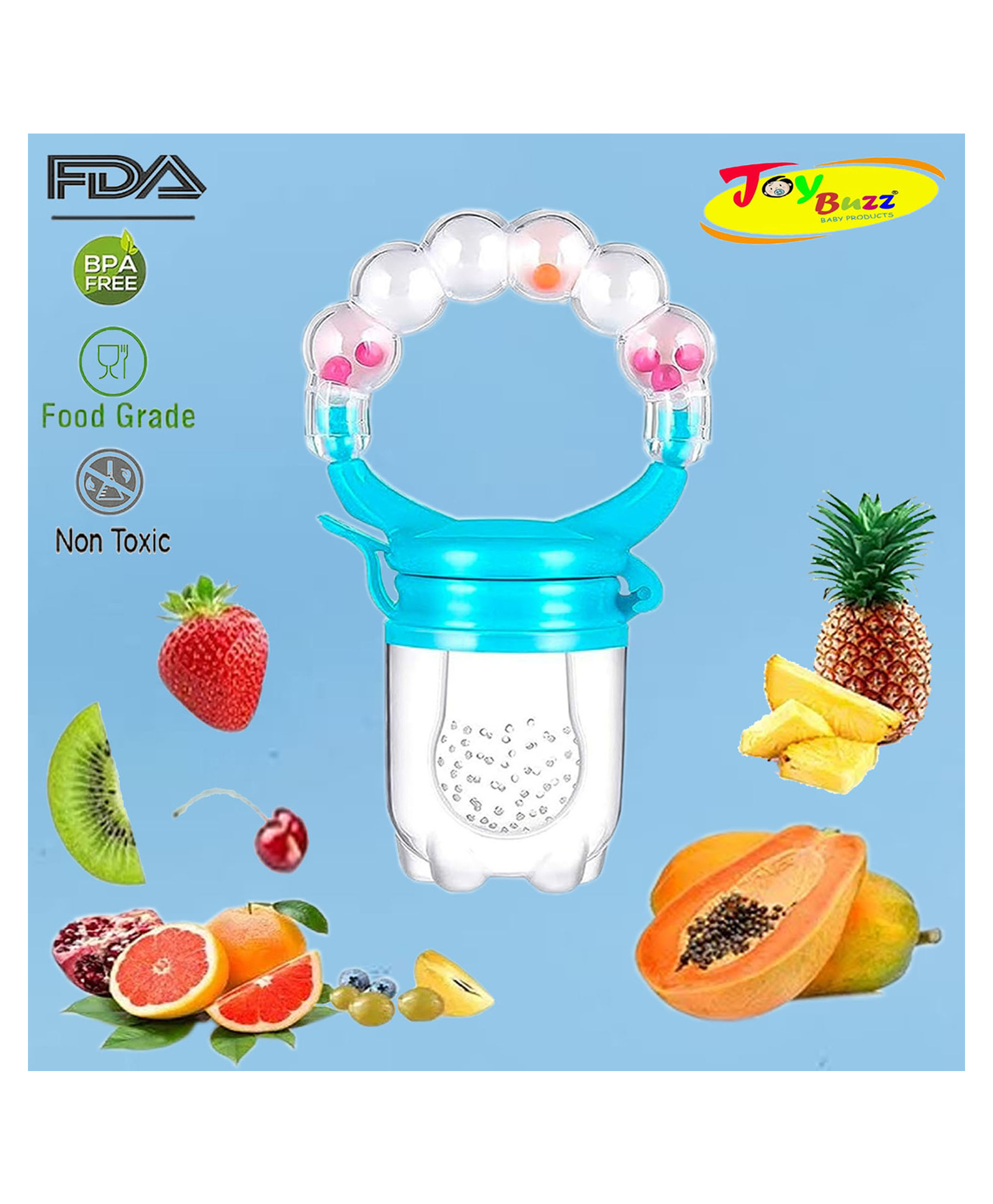 Joy Buzz Rattle style Food & Fruit Nibbler Cum Pacifier  - White-picture-47