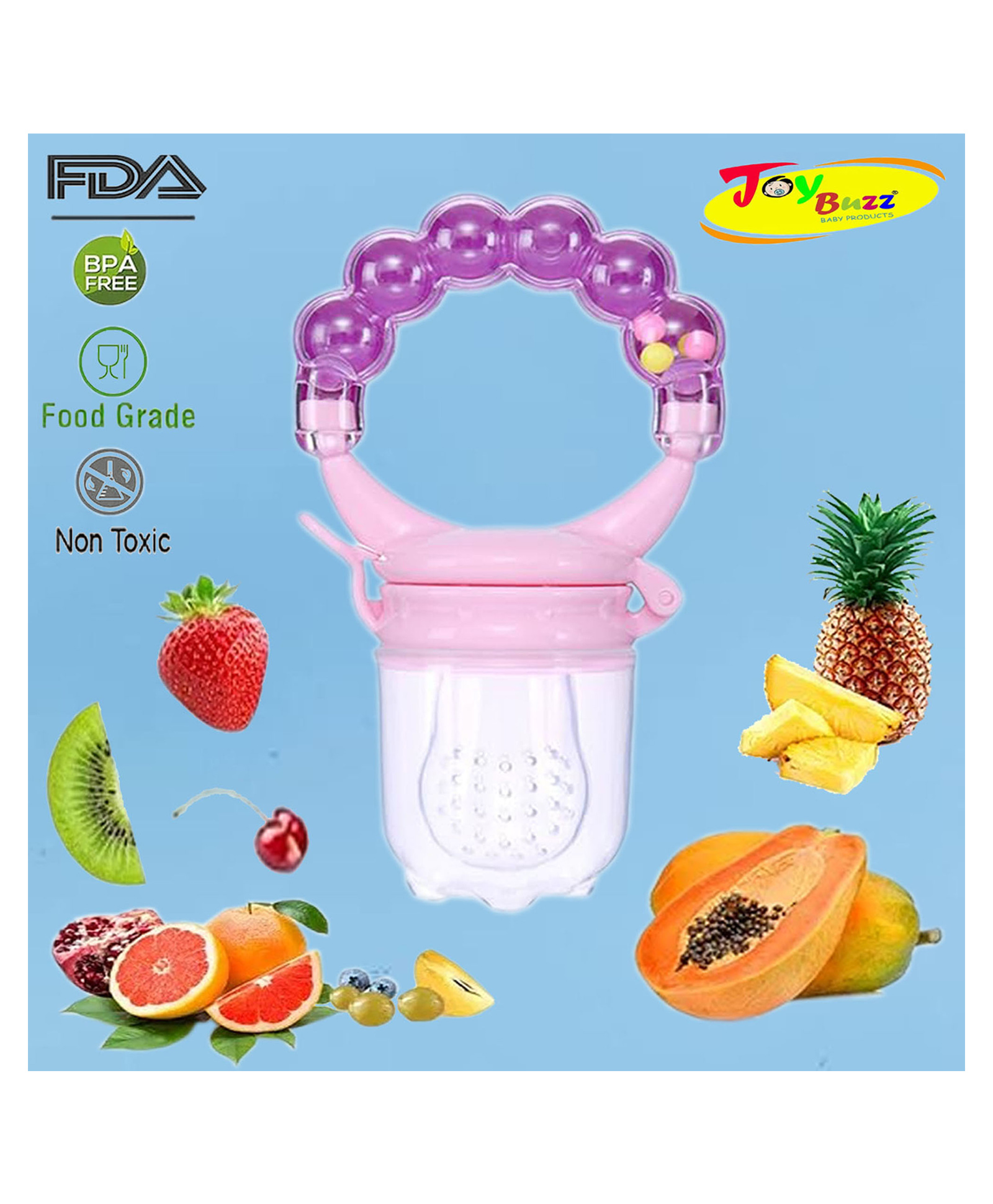Joy Buzz Rattle style Food & Fruit Nibbler Cum Pacifier  - Purple-picture-46