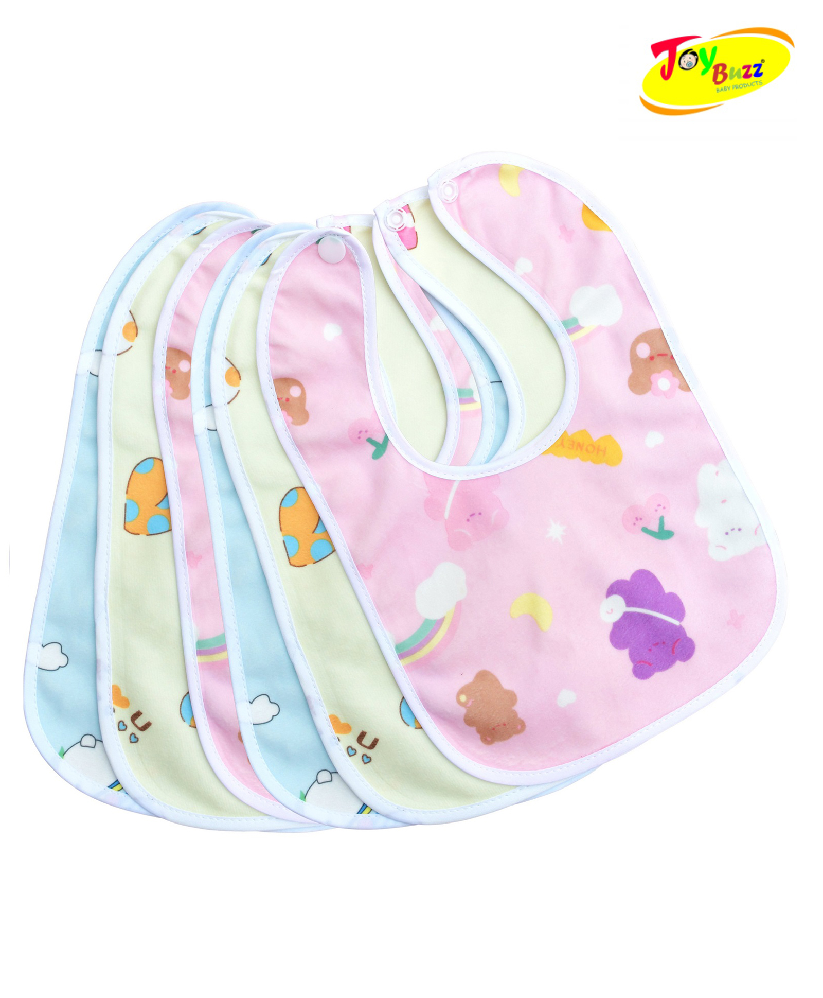 Joy Buzz Cotton Bibs with Snap Button - Pack of 6-picture-0