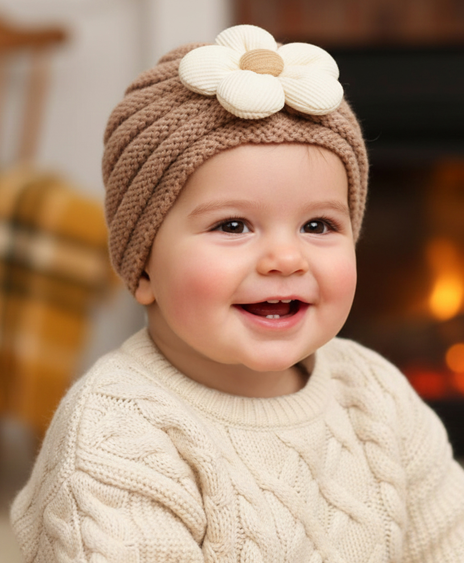 SYGA Wool Cap Warm Stretchable Knitted Flower Hat - Coffee-picture-12