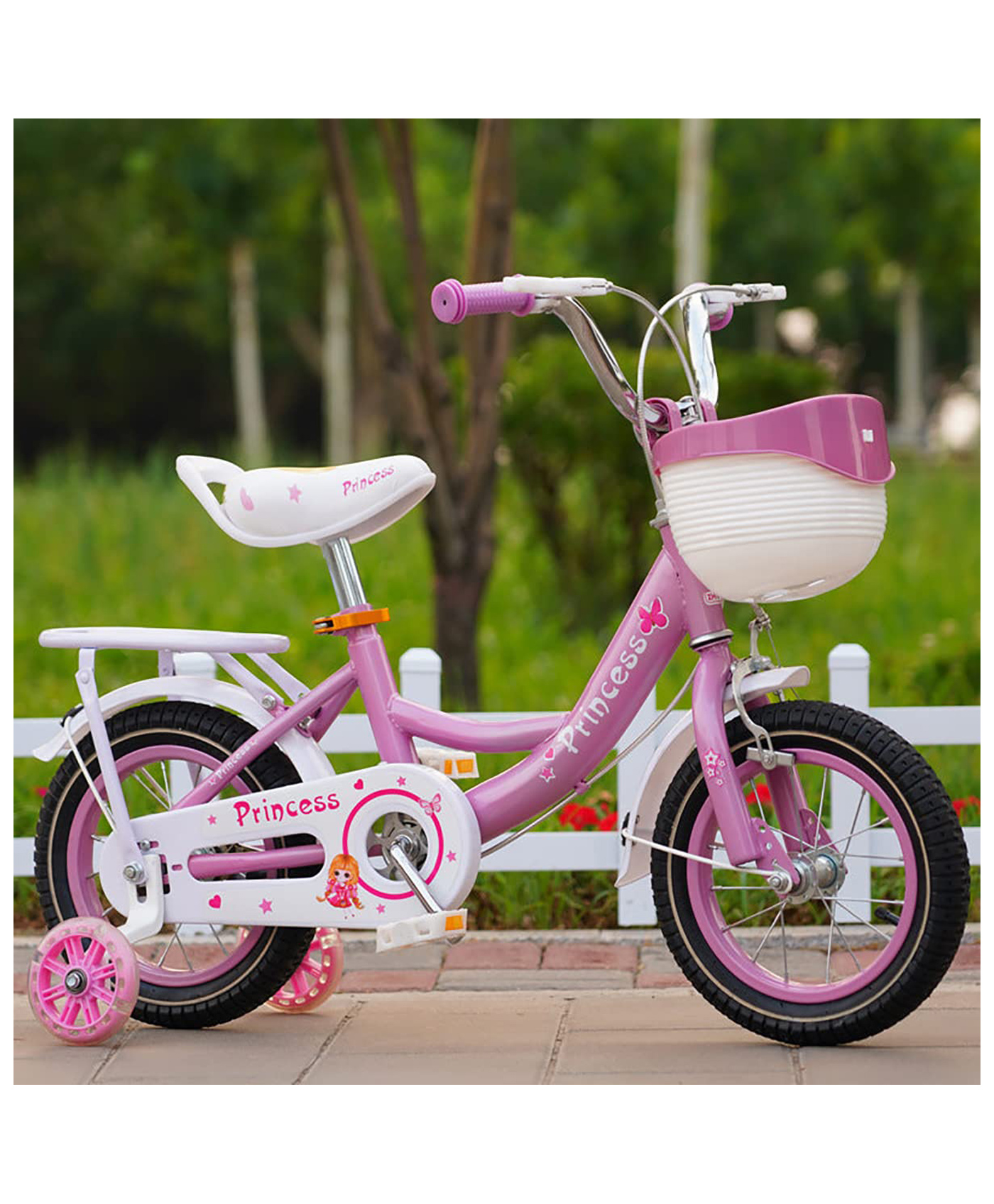SYGA Princess Bicycles for Kids 5-9 Years Old 18-inch Children's Basket Bicycle Magnesium Alloy (Pink)