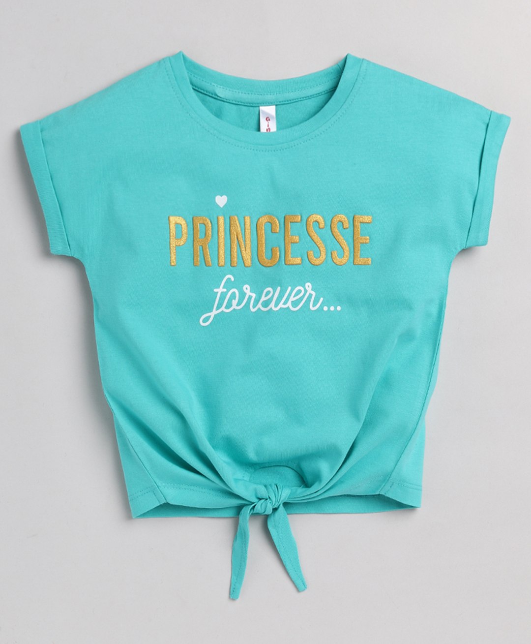 giniekids Half Sleeves Princesse Forever Text Printed Cotton Top - Mint Green-image-37