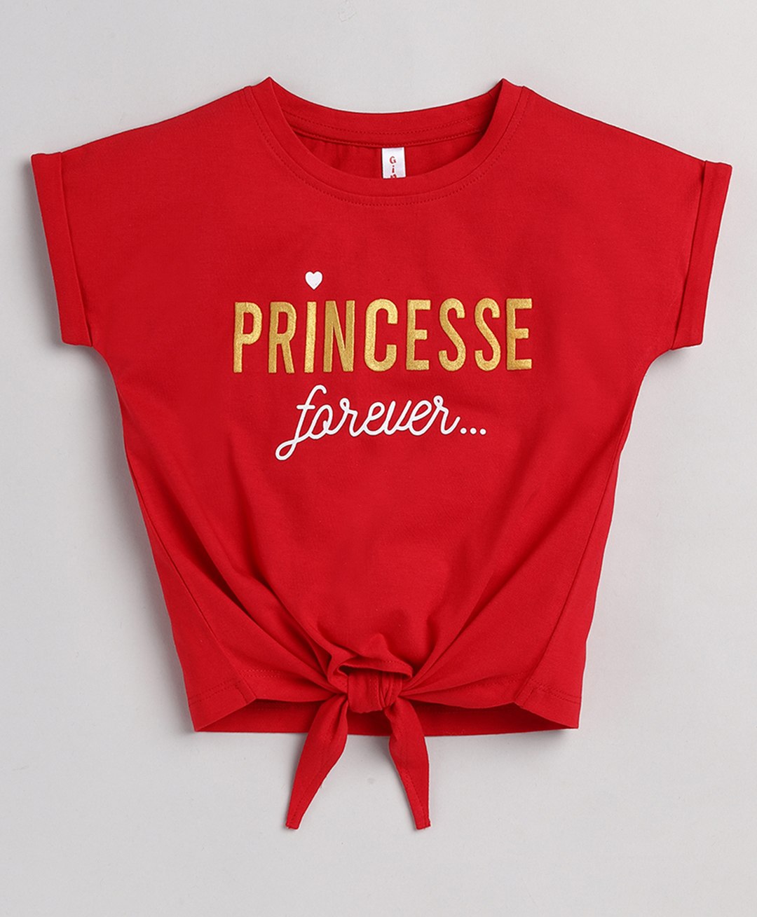 giniekids Half Sleeves Princesse Forever Text Printed Cotton Top - Red-picture-16