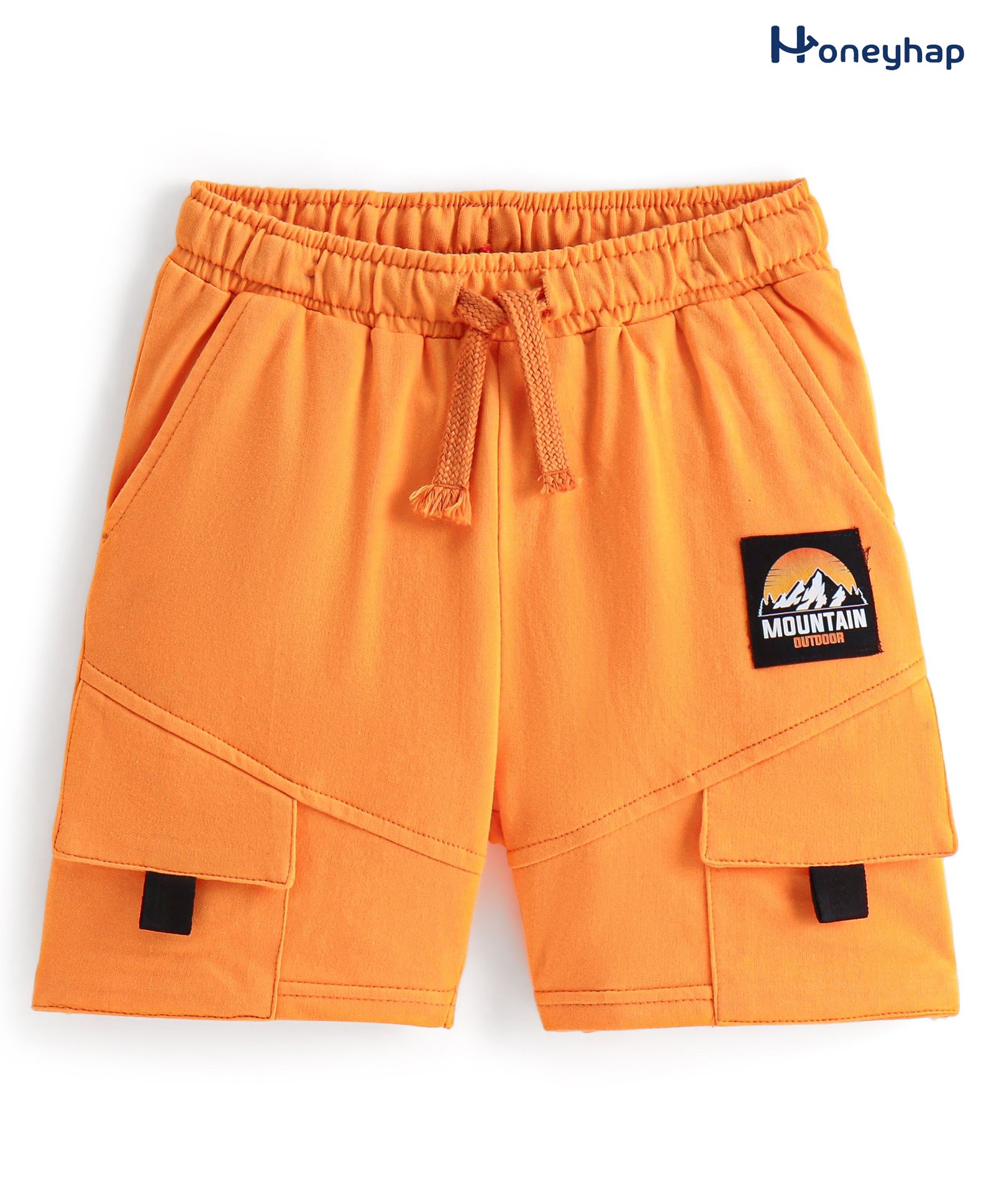 Honeyhap Premium Terry Cotton Shorts with Bio Finish & Mountains Print - Orange-picture-12