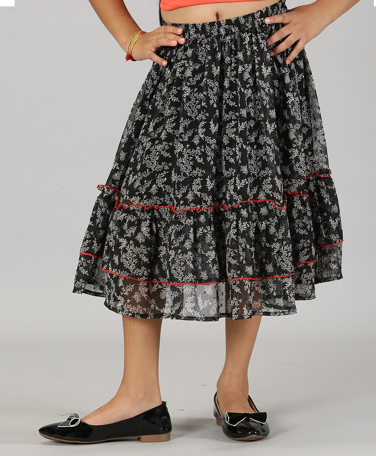 Kiddopanti Leaves Printed Skirt - Black-picture-15