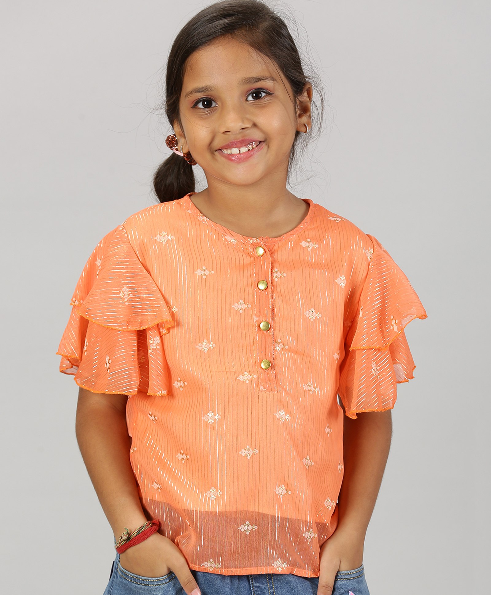 Kiddopanti Half Sleeves Abstract Printed Top - Coral Orange-picture-10