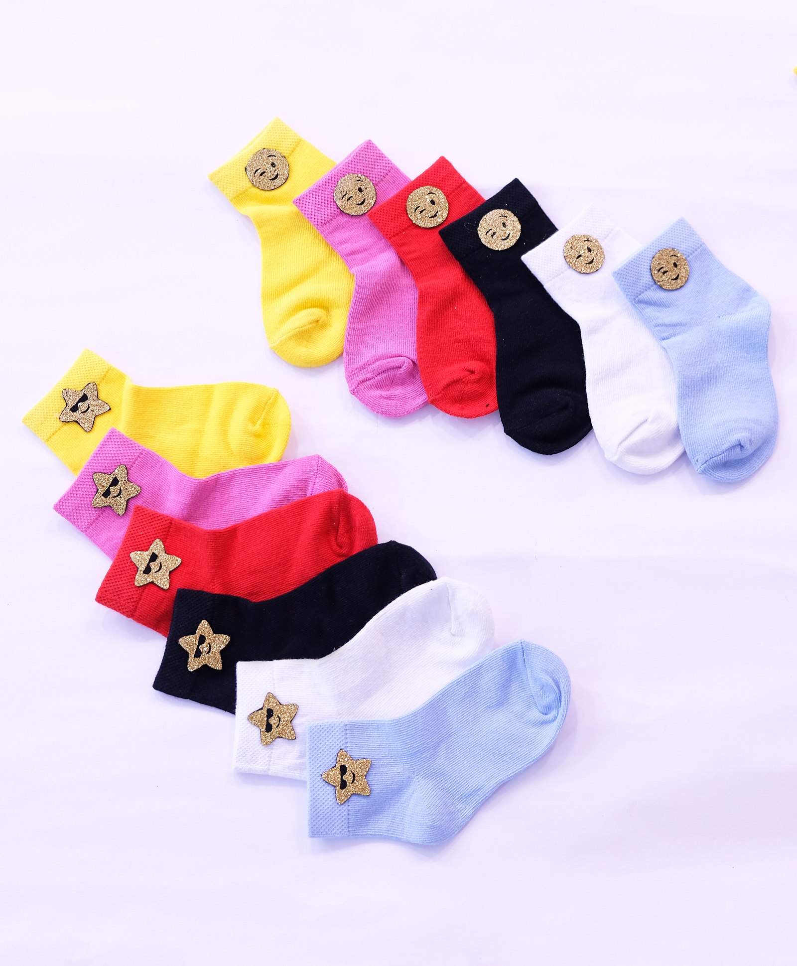 Tipy Tipy Tap Pack Of 6 Shimmer Smiley & Star Detailed Socks - Multi Colour-picture-25