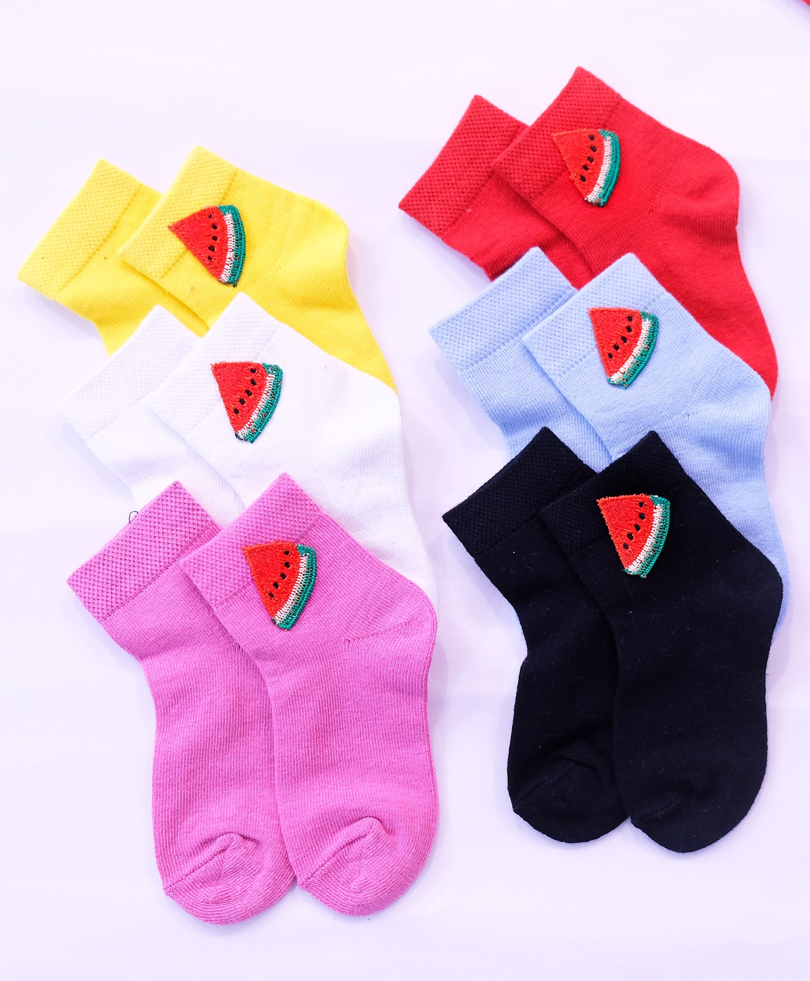 Tipy Tipy Tap Pack Of 6 Watermelon Embroidered Socks - Multi Colour-image-31