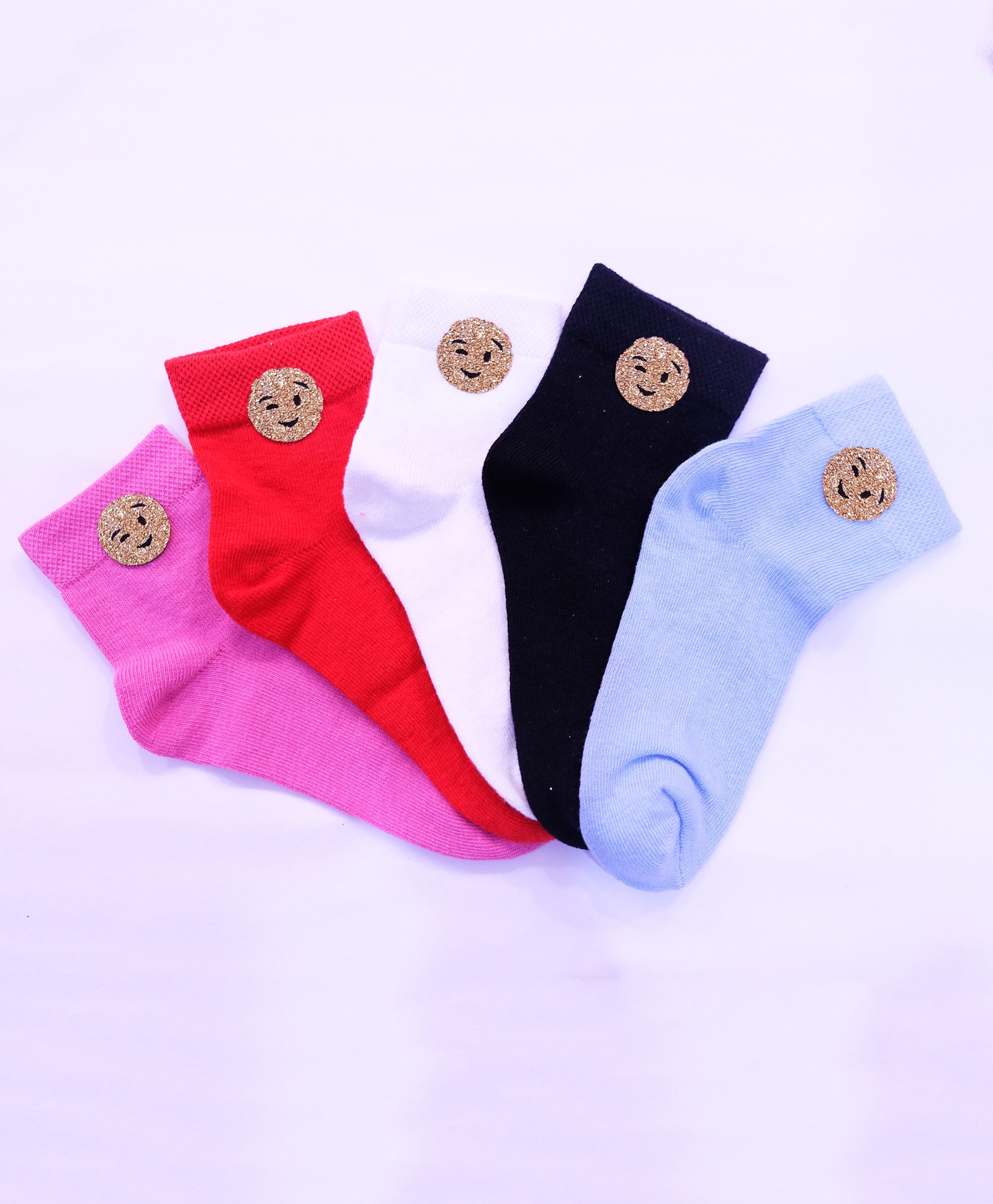 Tipy Tipy Tap Pack Of 5  Shimmer Smiley Detailed Socks - Pink White Red Black & Blue-picture-34