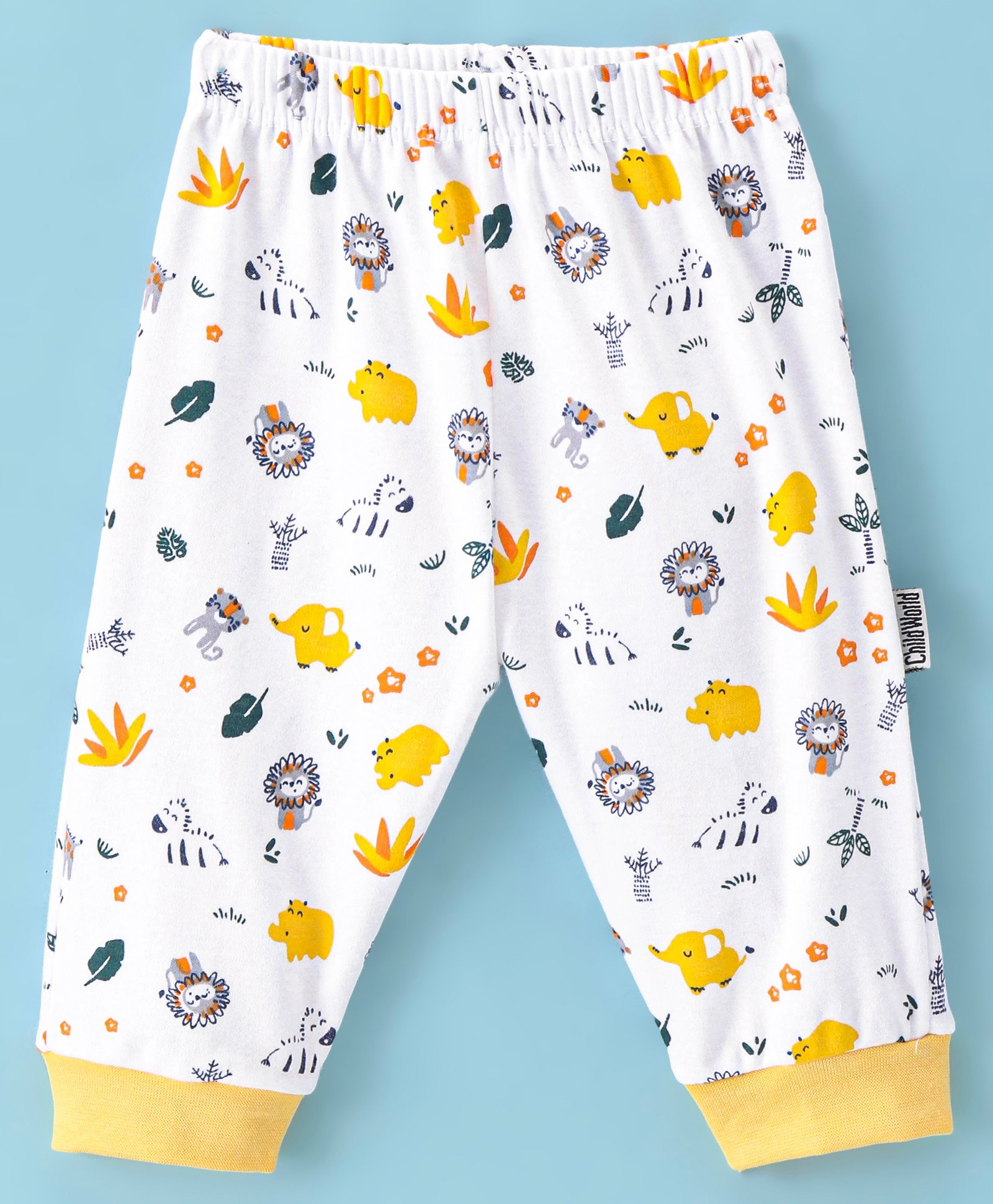 Child World Interlock Knit Full Length  Lounge Pant with Animal Print - Yellow & White-picture-24