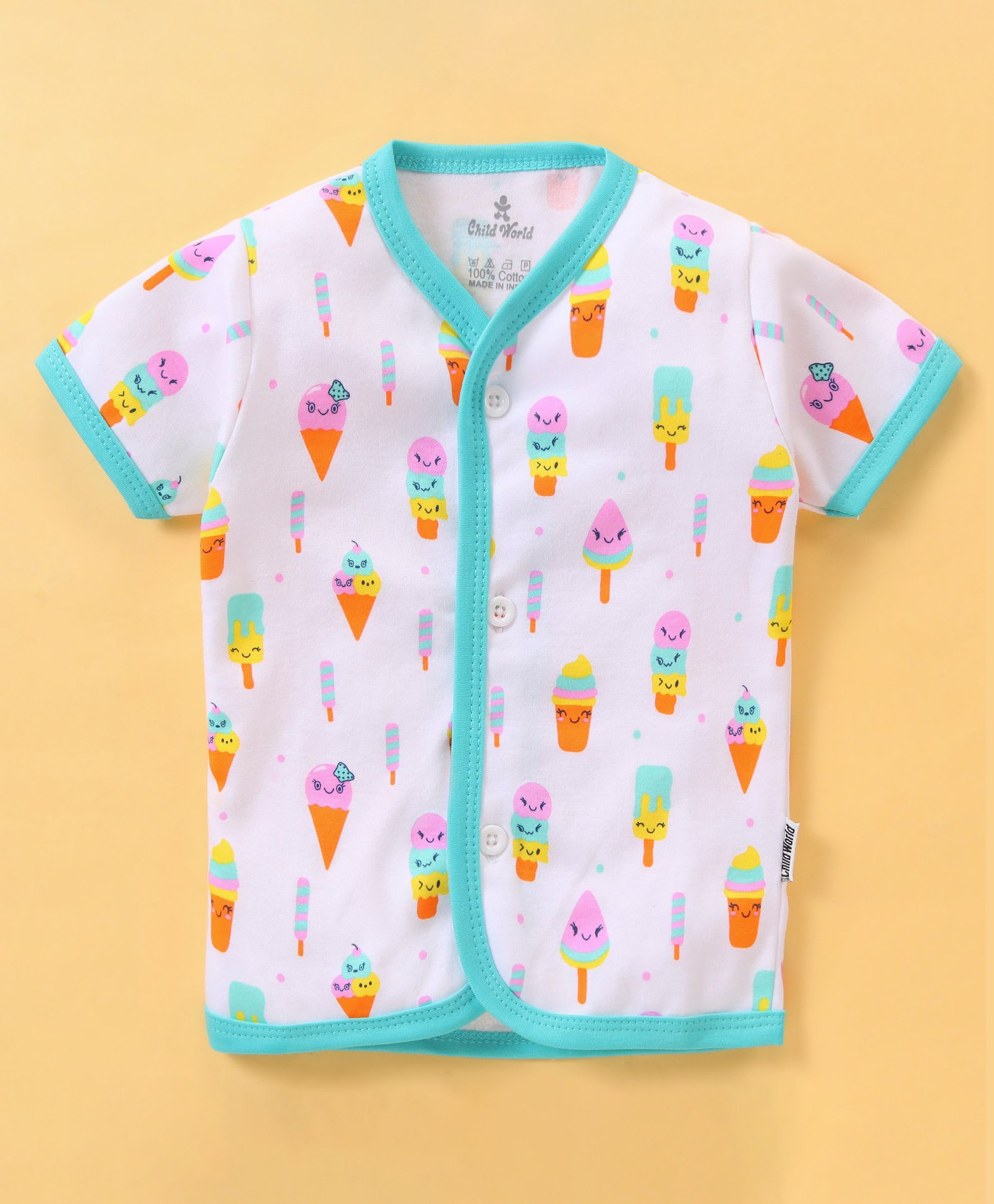 Child World Interlock Knit Half Sleeves Vest with Ice Cream Print - Blue & White-image-18