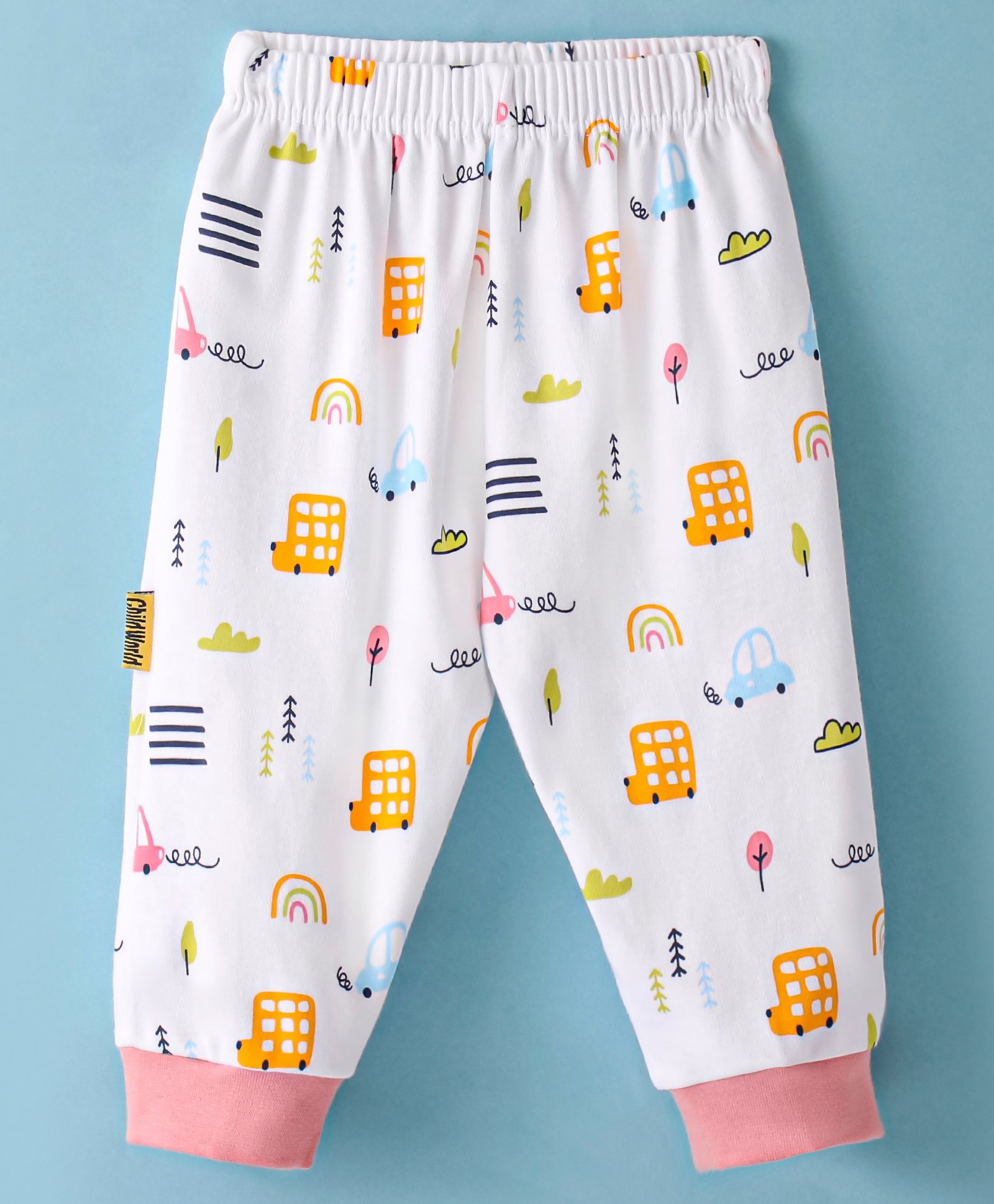 Child World Interlock Knit Full Length Lounge Pant Vehicles Print - White-picture-14