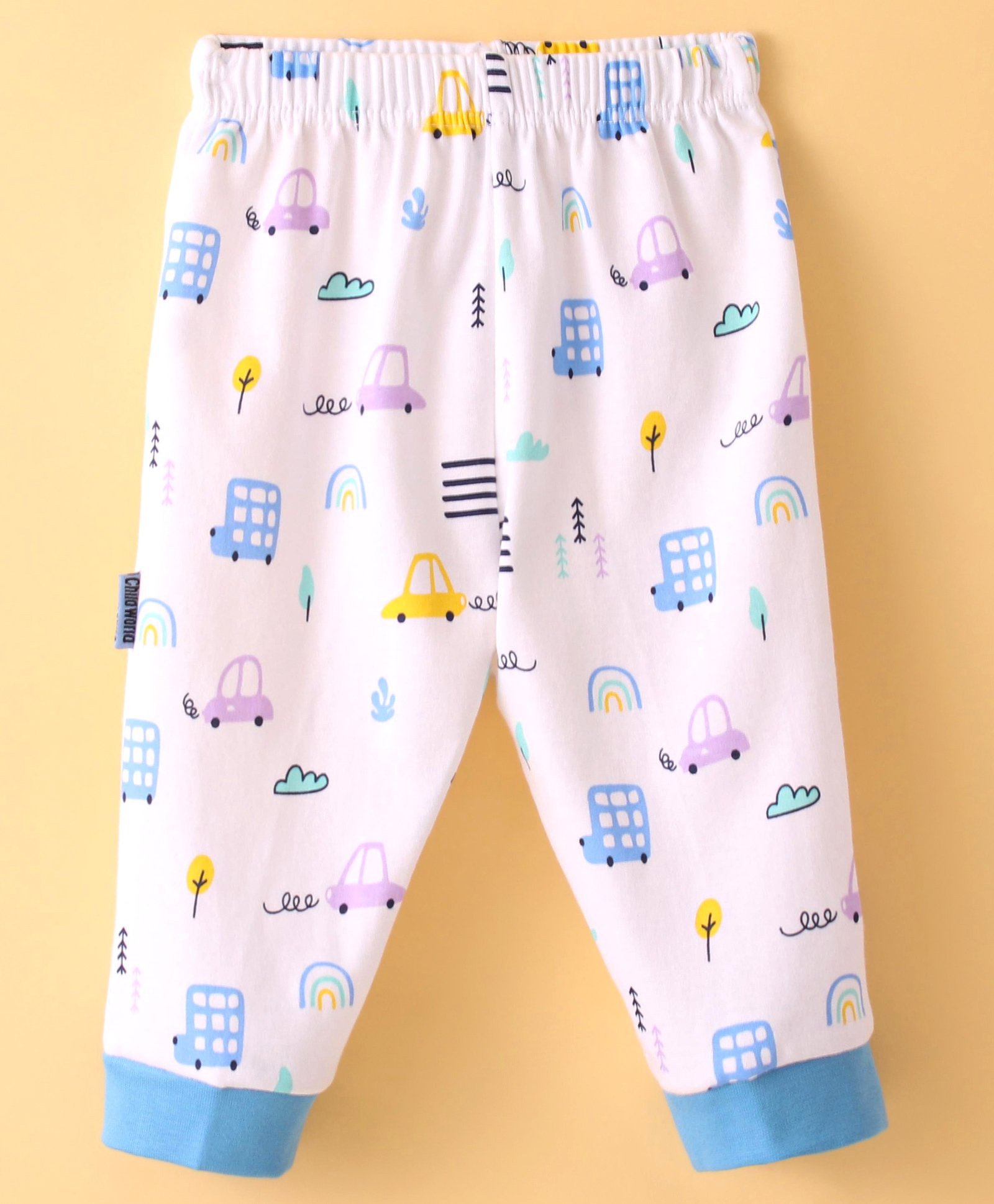 Child World Interlock Knit Full Length Lounge Pant Vehicles Print - White & Blue-picture-22