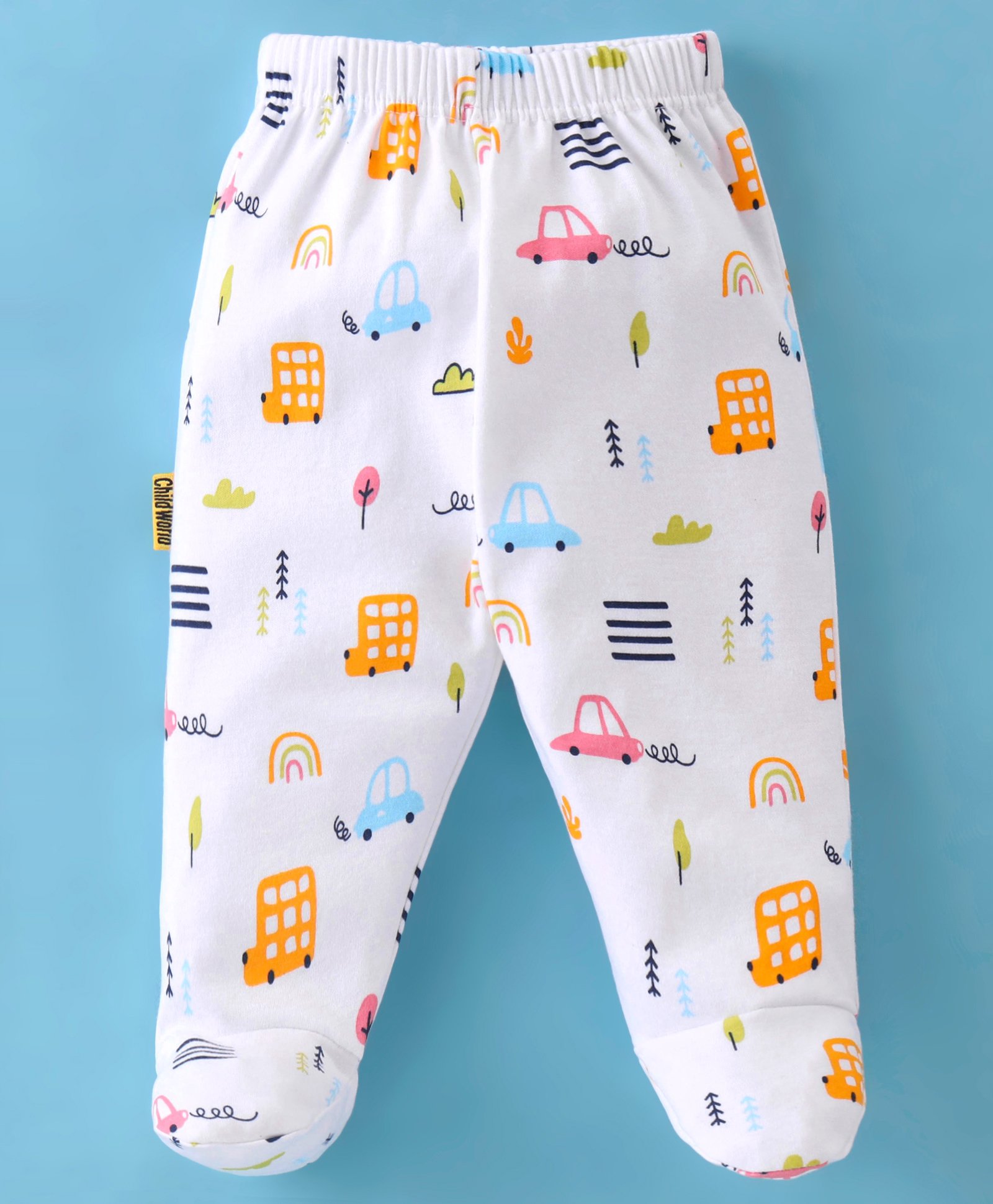 Child World Interlock Knit Bootie Legging Car Print - White Yellow-image-28