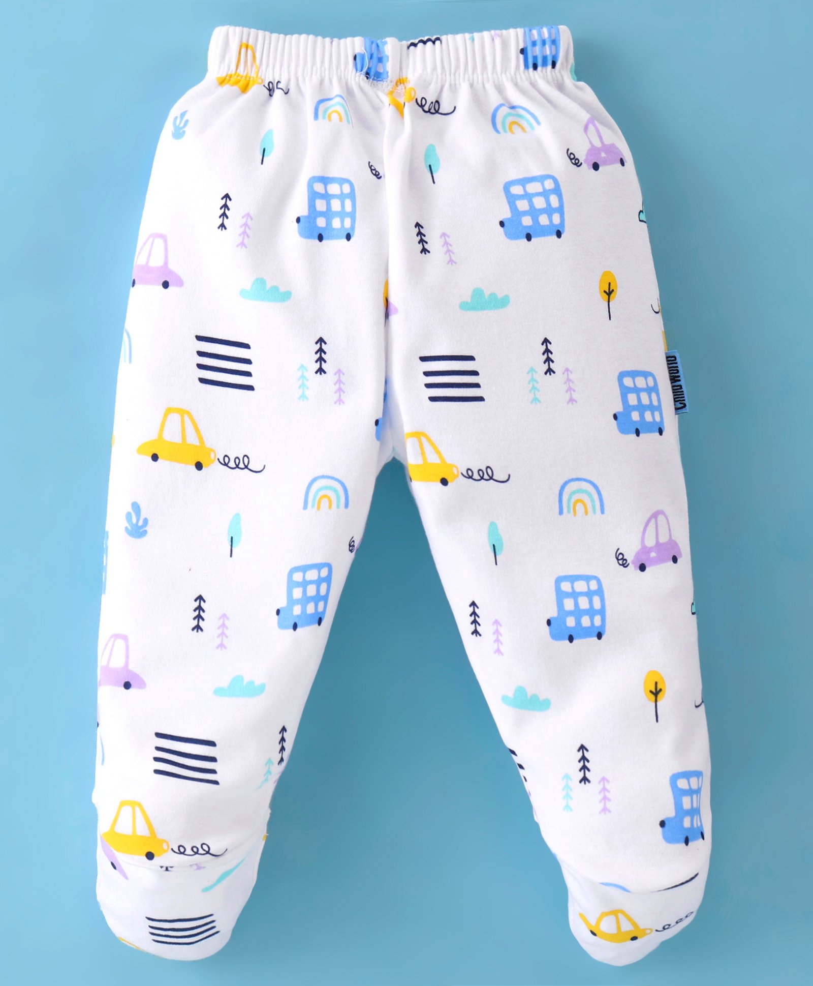 Child World Interlock Knit Bootie Legging Car Print - White & Blue-image-30