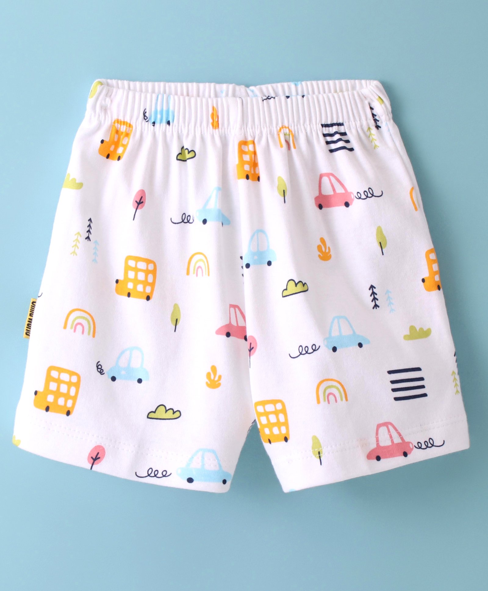 Child World Interlock Knit  Shorts with Car Print - Yellow & White-picture-12