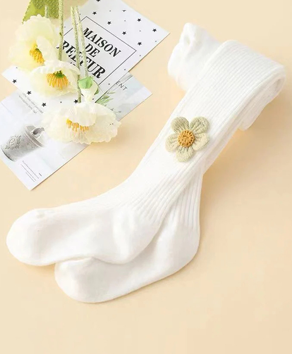 SYGA Tights For Girls Soft Cotton Infant Leggings Toddler Flower Stockings Pants, Suitable For All Seasons White-(4-6 years) L
