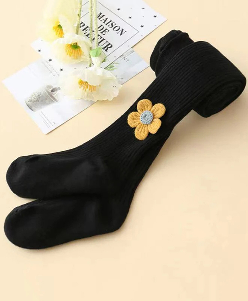 SYGA Tights For Girls Soft Cotton Infant Leggings Toddler Flower Stockings Pants, Suitable For All Seasons Black-(4-6 years) L-image-17